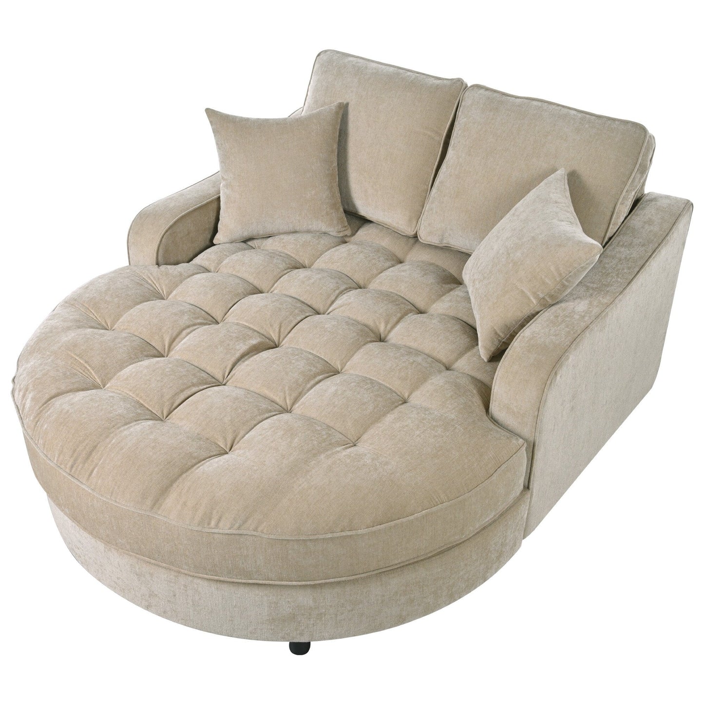 Canapé-lit chaise longue en chenille, canapé-lit recouvert de tissu avec dossier capitonné et 2 coussins amovibles pour le salon.