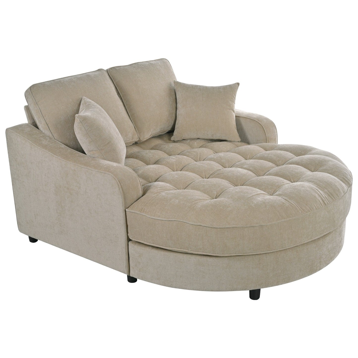 Canapé-lit chaise longue en chenille, canapé-lit recouvert de tissu avec dossier capitonné et 2 coussins amovibles pour le salon.