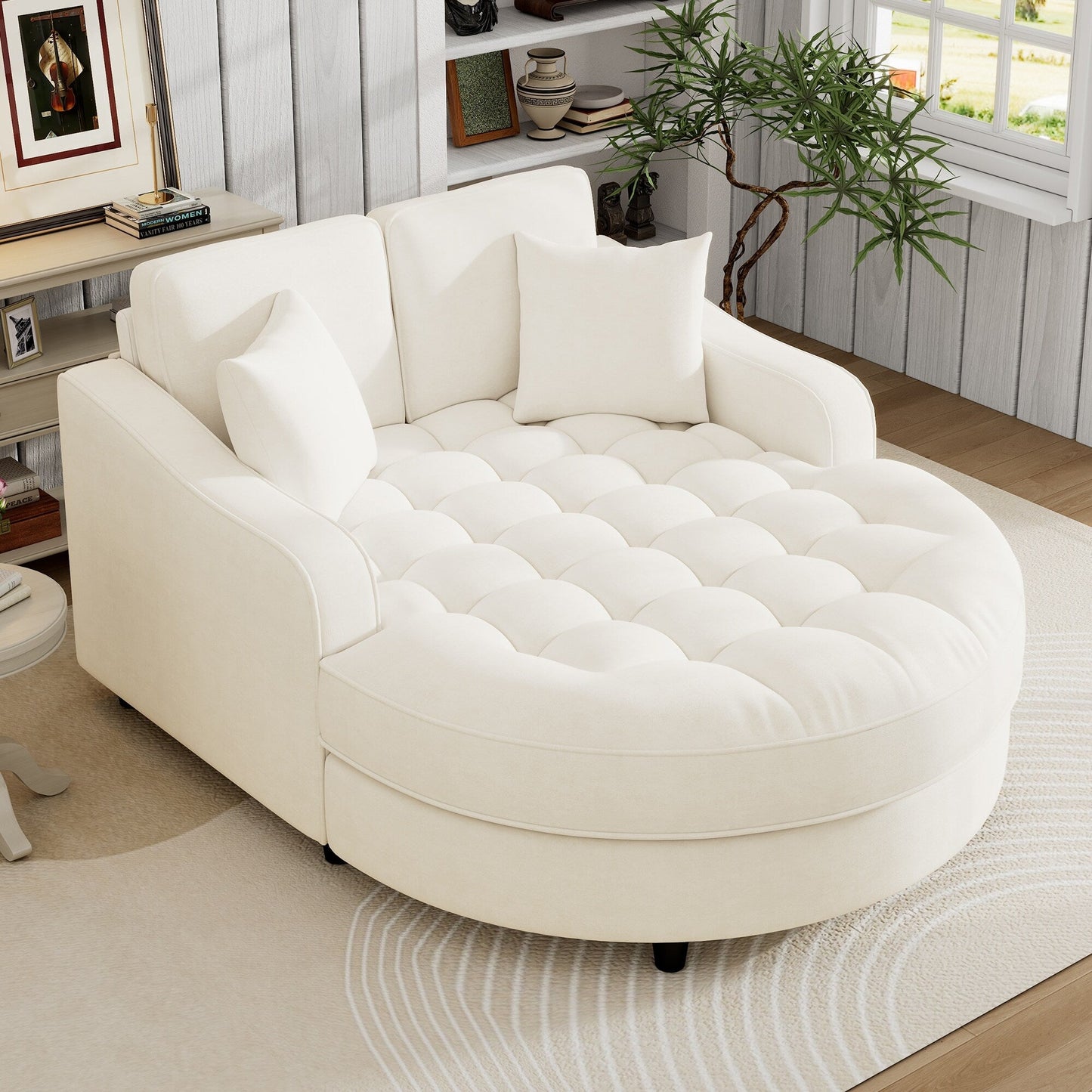 Canapé-lit chaise longue en chenille, canapé-lit recouvert de tissu avec dossier capitonné et 2 coussins amovibles pour le salon.