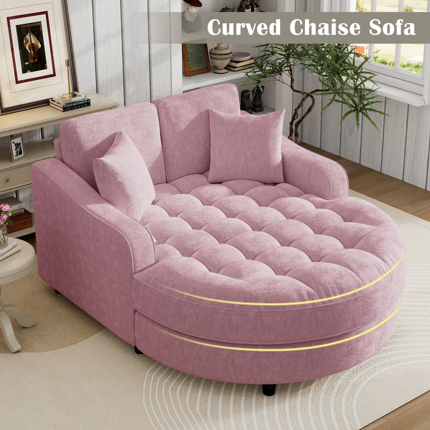 Canapé-lit chaise longue en chenille, canapé-lit recouvert de tissu avec dossier capitonné et 2 coussins amovibles pour le salon.