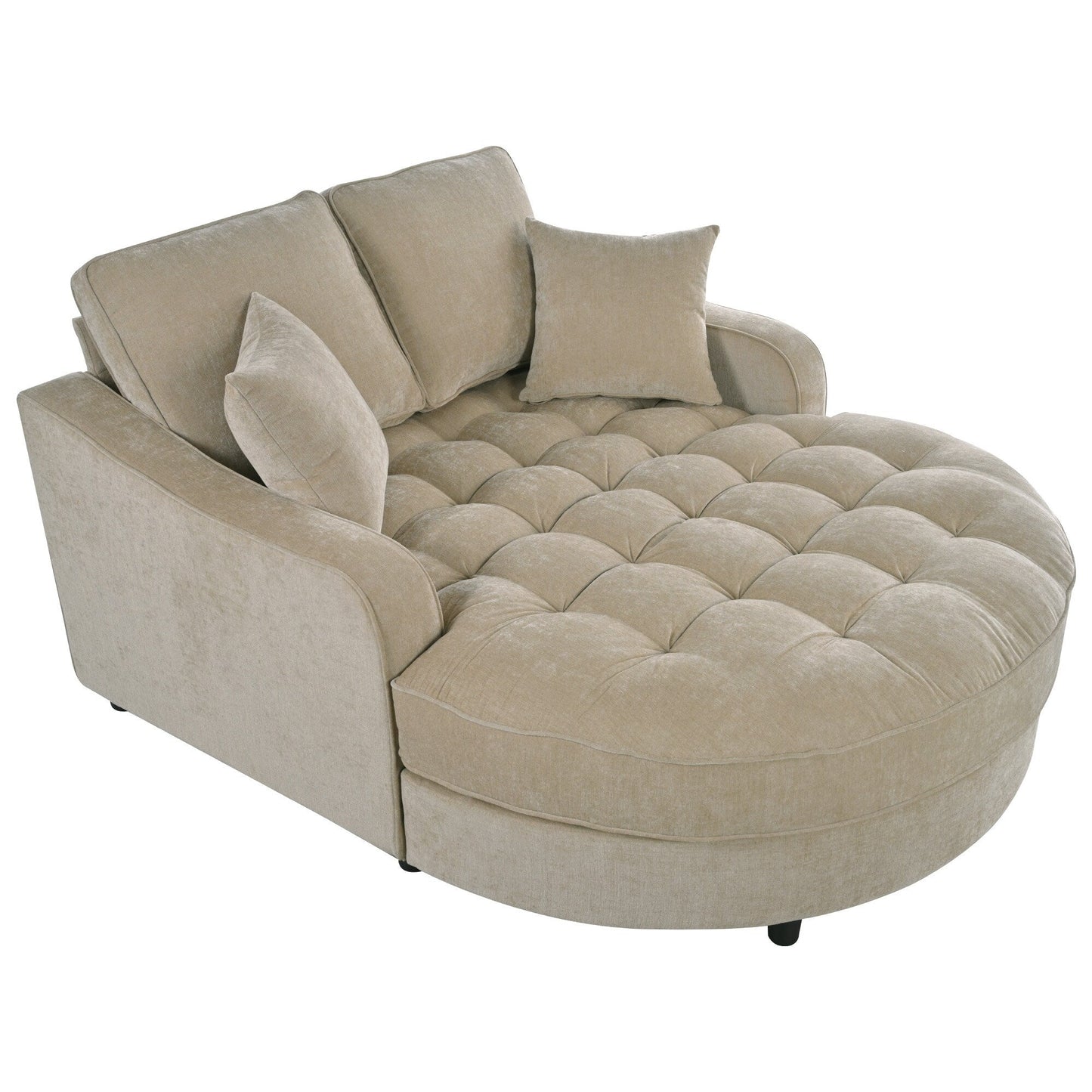 Canapé-lit chaise longue en chenille, canapé-lit recouvert de tissu avec dossier capitonné et 2 coussins amovibles pour le salon.