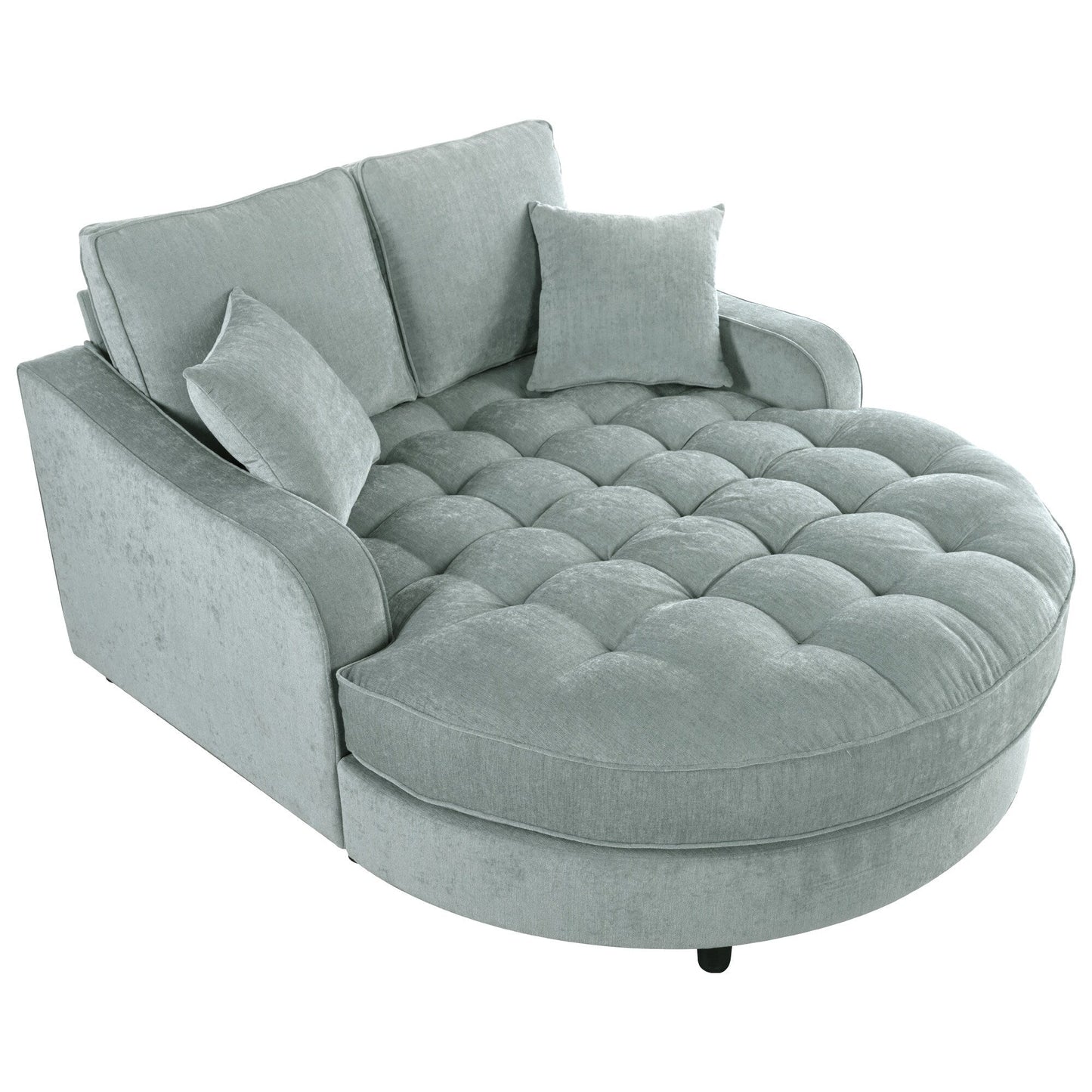 Canapé-lit chaise longue en chenille, canapé-lit recouvert de tissu avec dossier capitonné et 2 coussins amovibles pour le salon.