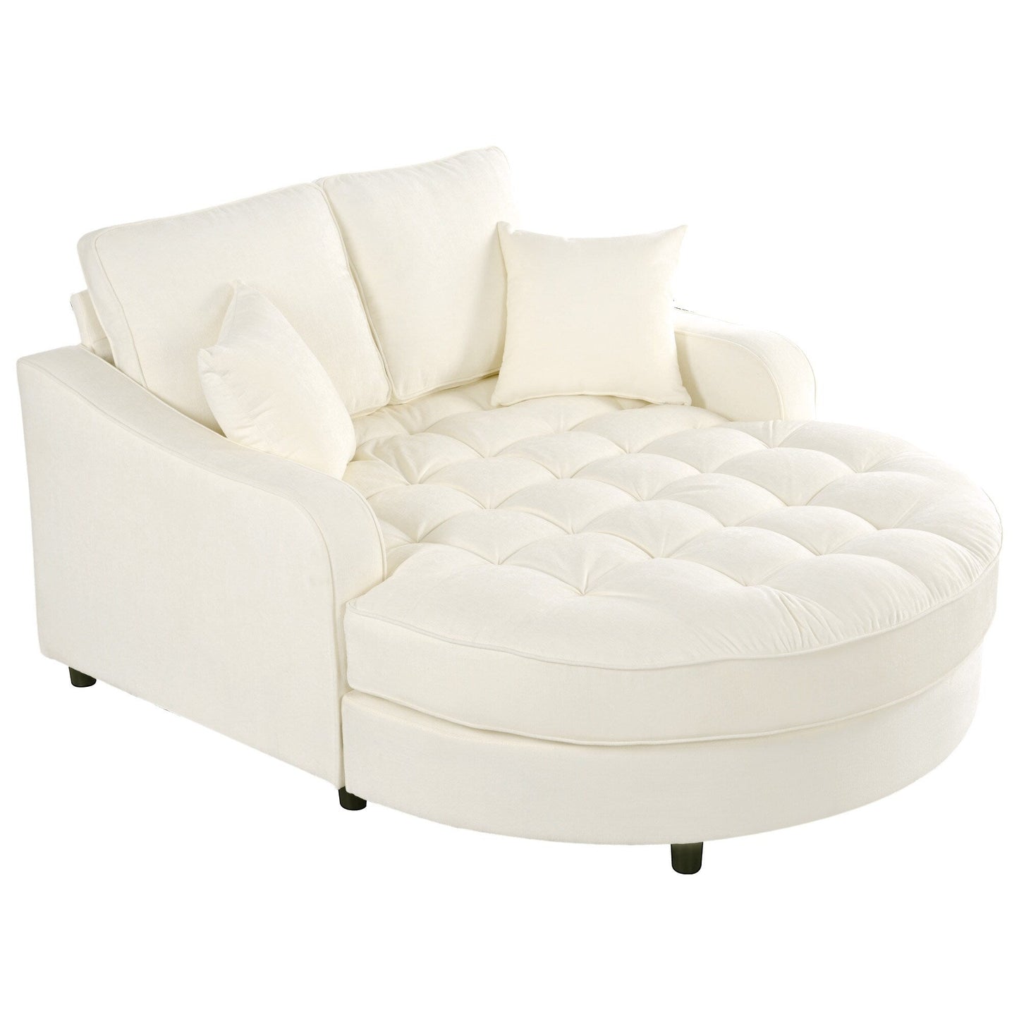 Canapé-lit chaise longue en chenille, canapé-lit recouvert de tissu avec dossier capitonné et 2 coussins amovibles pour le salon.