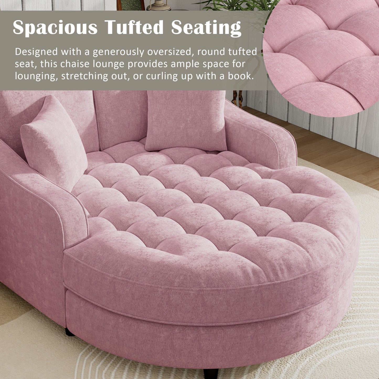 Canapé-lit chaise longue en chenille, canapé-lit recouvert de tissu avec dossier capitonné et 2 coussins amovibles pour le salon.
