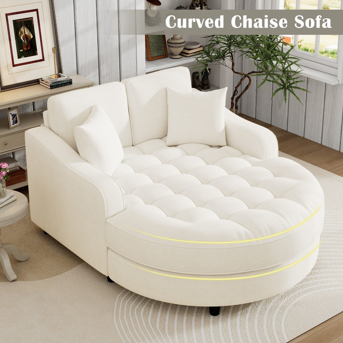 Canapé-lit chaise longue en chenille, canapé-lit recouvert de tissu avec dossier capitonné et 2 coussins amovibles pour le salon.