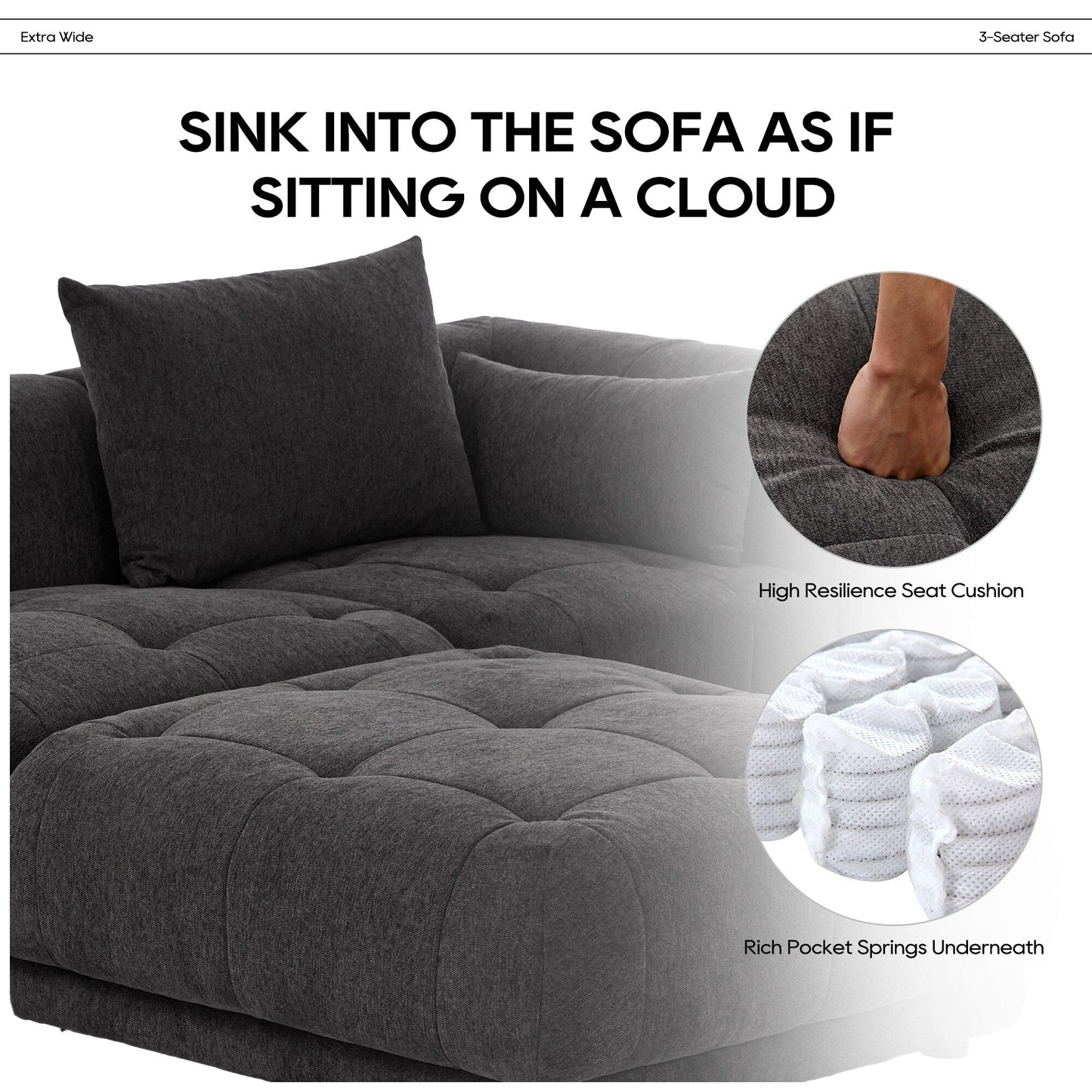Canapé d'angle modulable Cloud 144 avec pouf - Canapé de salon en tissu chenille moelleux