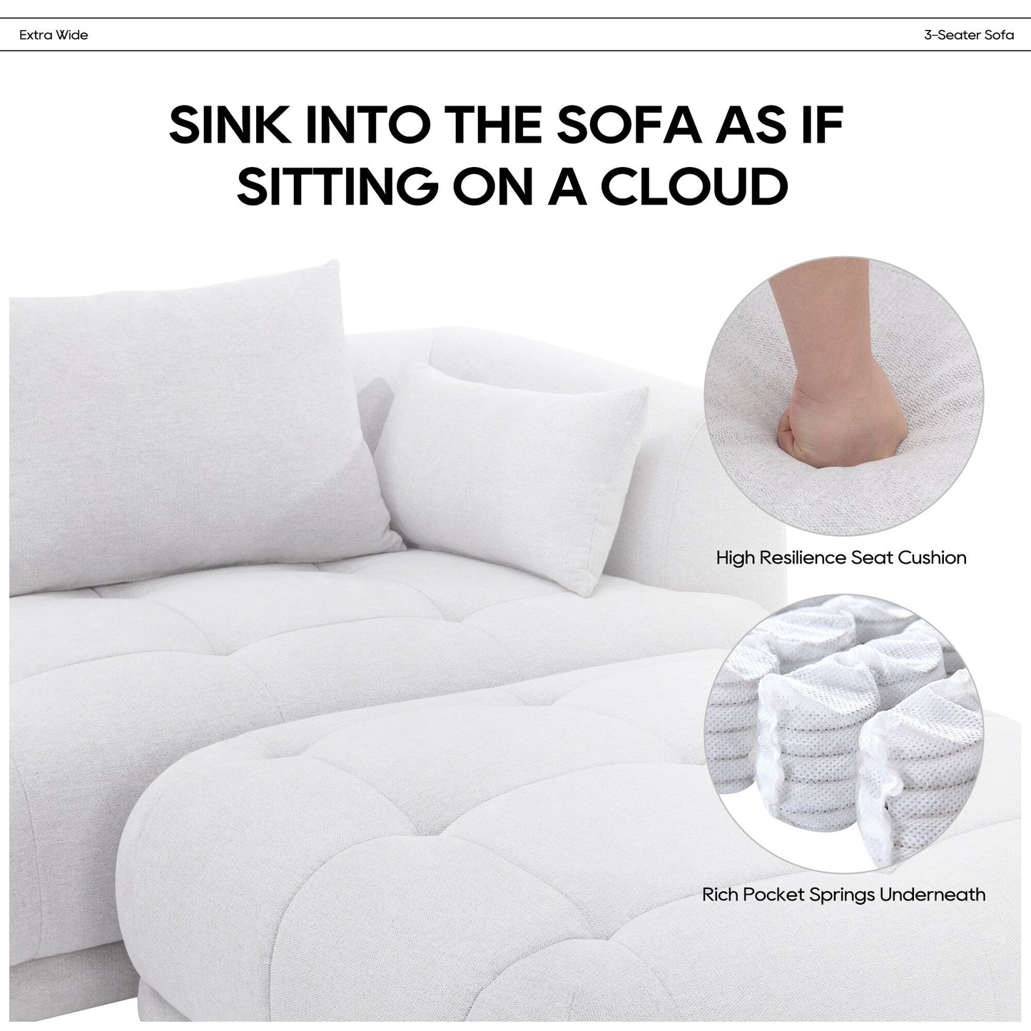 Canapé d'angle modulable Cloud 144 avec pouf - Canapé de salon en tissu chenille moelleux