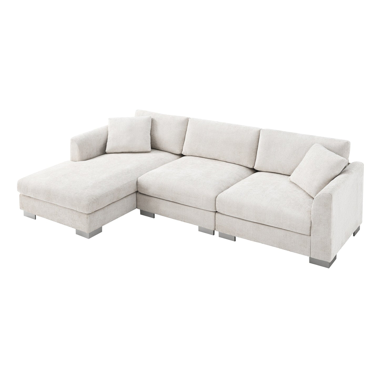 Canapé d'angle Cloud, ensemble de canapé de luxe en forme de L avec 2 coussins gratuits, mobilier d'intérieur en chenille 4 places avec chaise longue surdimensionnée