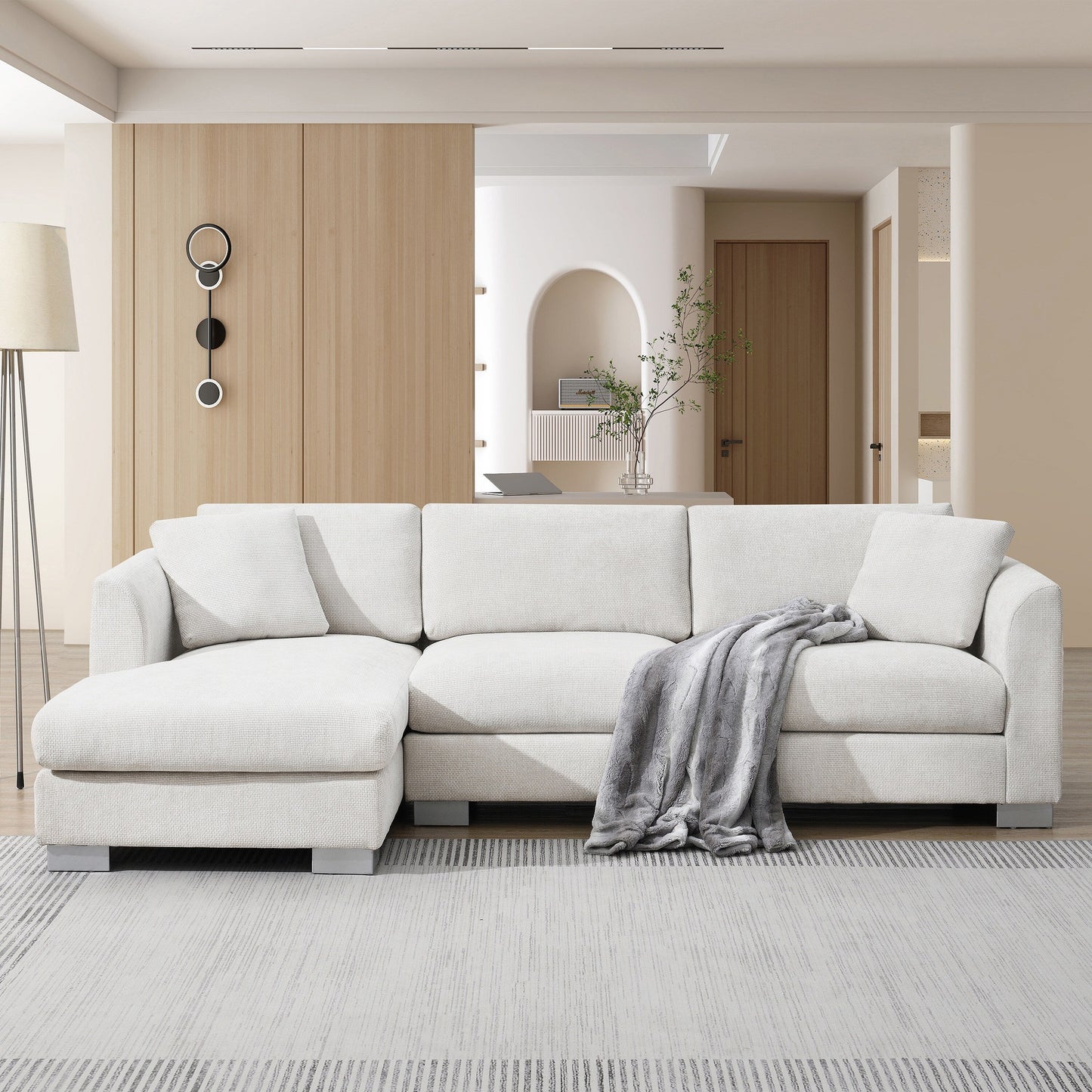 Canapé d'angle Cloud, ensemble de canapé de luxe en forme de L avec 2 coussins gratuits, mobilier d'intérieur en chenille 4 places avec chaise longue surdimensionnée