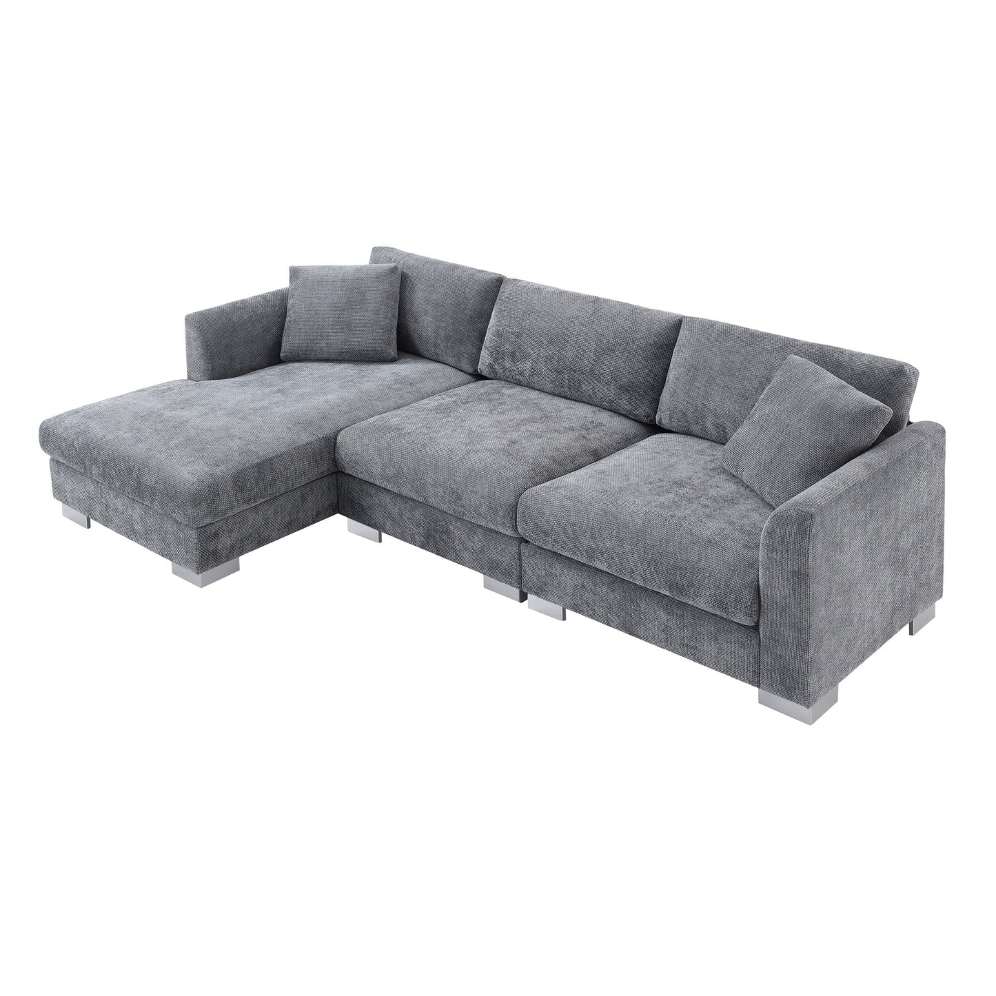 Canapé d'angle Cloud, ensemble de canapé de luxe en forme de L avec 2 coussins gratuits, mobilier d'intérieur en chenille 4 places avec chaise longue surdimensionnée