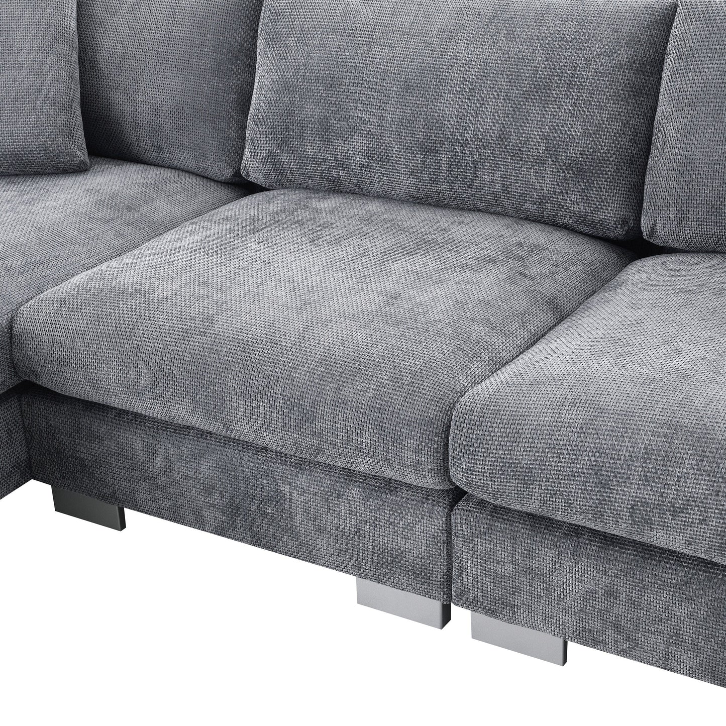 Canapé d'angle Cloud, ensemble de canapé de luxe en forme de L avec 2 coussins gratuits, mobilier d'intérieur en chenille 4 places avec chaise longue surdimensionnée