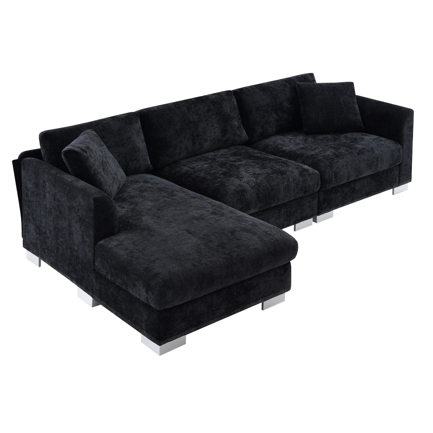 Canapé d'angle Cloud, ensemble de canapé de luxe en forme de L avec 2 coussins gratuits, mobilier d'intérieur en chenille 4 places avec chaise longue surdimensionnée