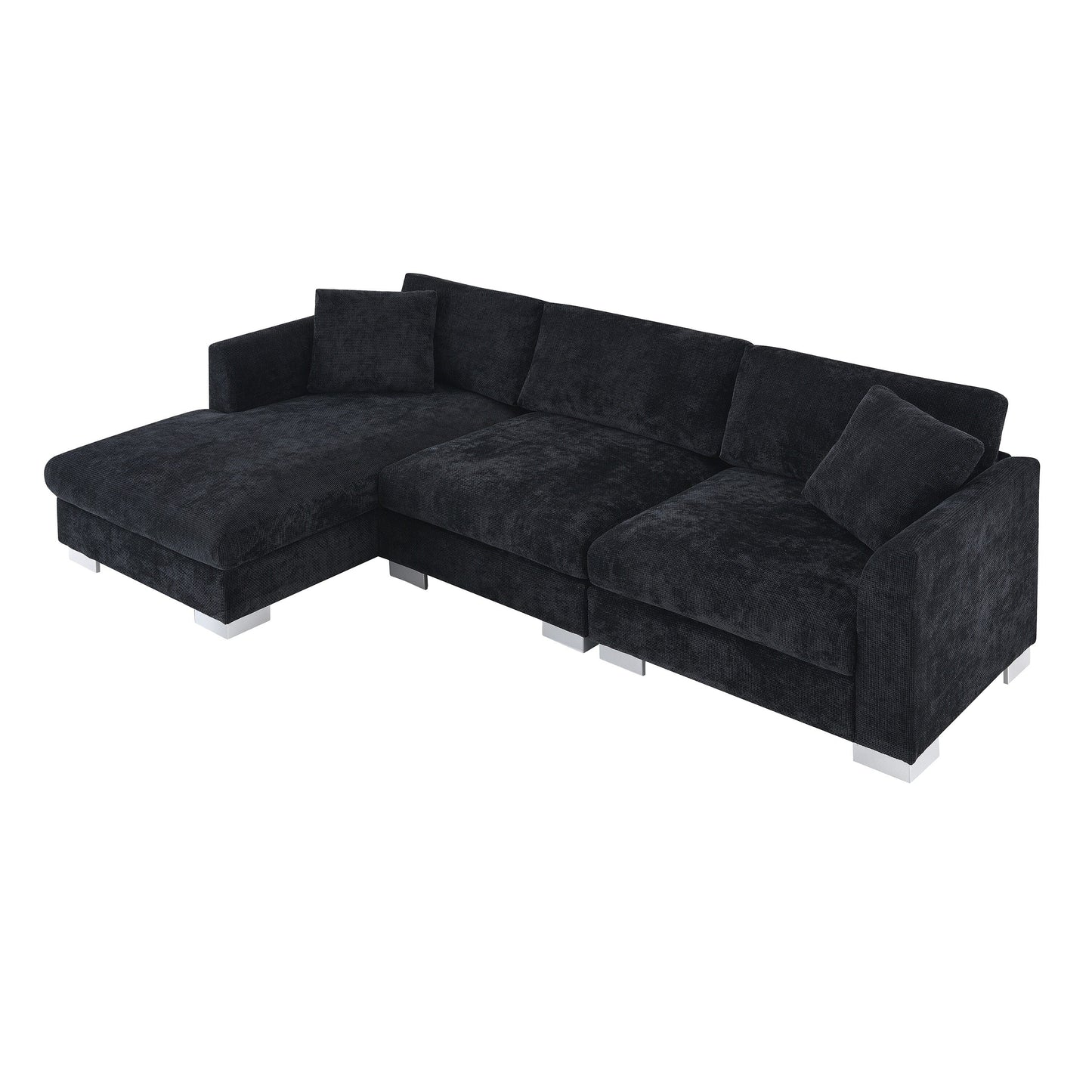 Canapé d'angle Cloud, ensemble de canapé de luxe en forme de L avec 2 coussins gratuits, mobilier d'intérieur en chenille 4 places avec chaise longue surdimensionnée