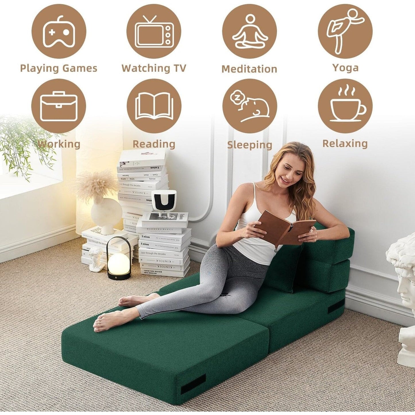 Canapé-lit convertible et pliable - Fauteuil-lit moderne en lin avec coussin et matelas pliable pour salon/chambre d'étudiant/chambre d'amis