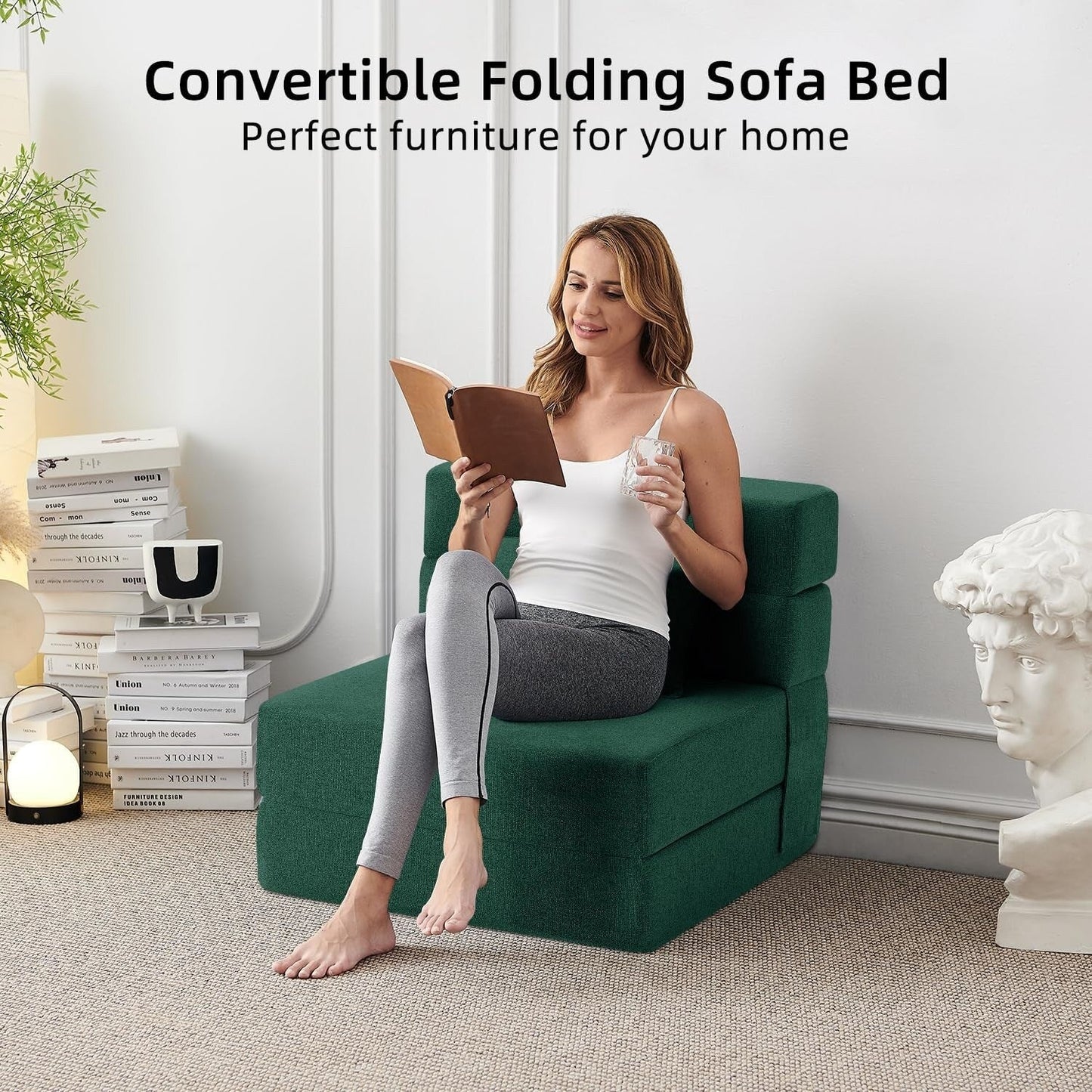 Canapé-lit convertible et pliable - Fauteuil-lit moderne en lin avec coussin et matelas pliable pour salon/chambre d'étudiant/chambre d'amis