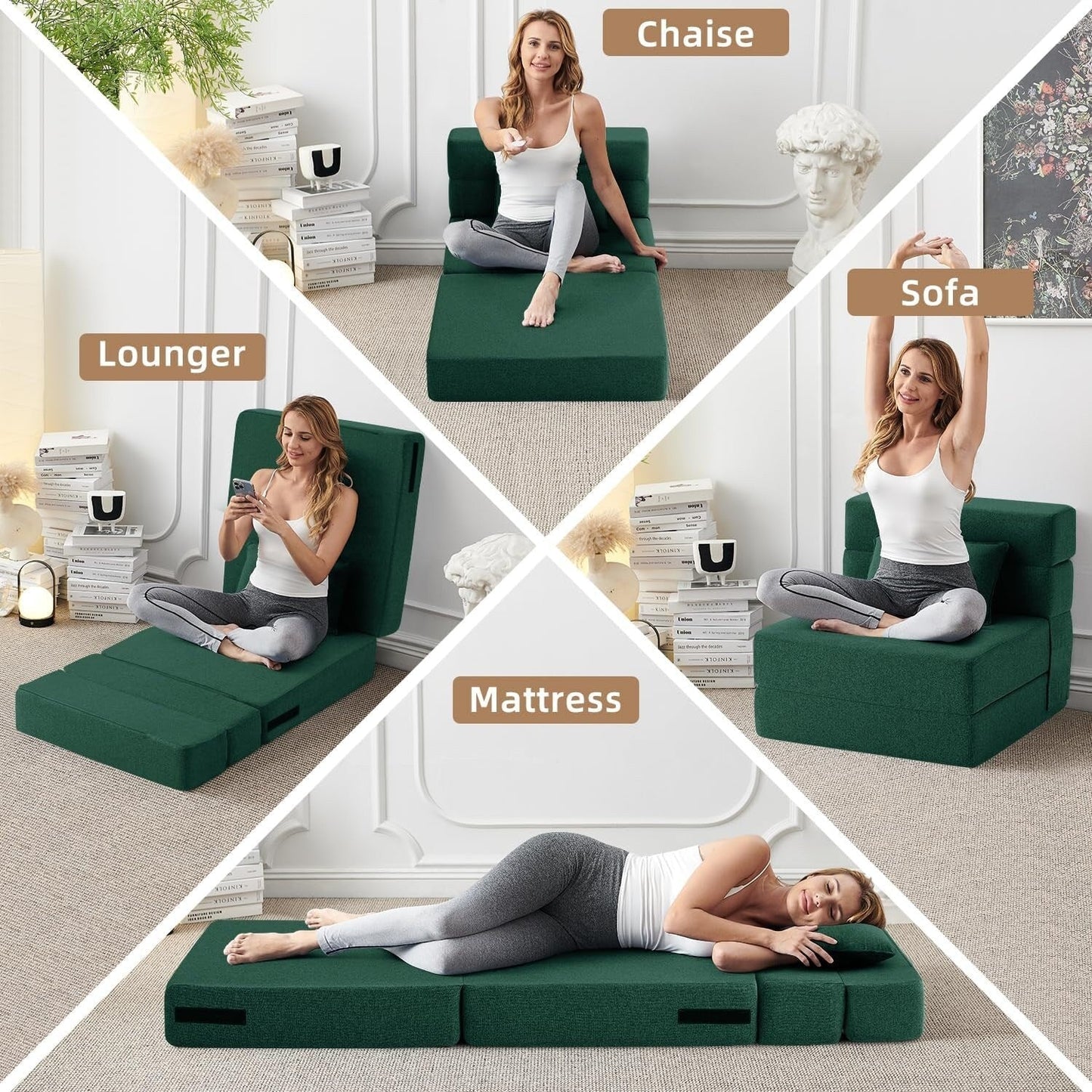 Canapé-lit convertible et pliable - Fauteuil-lit moderne en lin avec coussin et matelas pliable pour salon/chambre d'étudiant/chambre d'amis