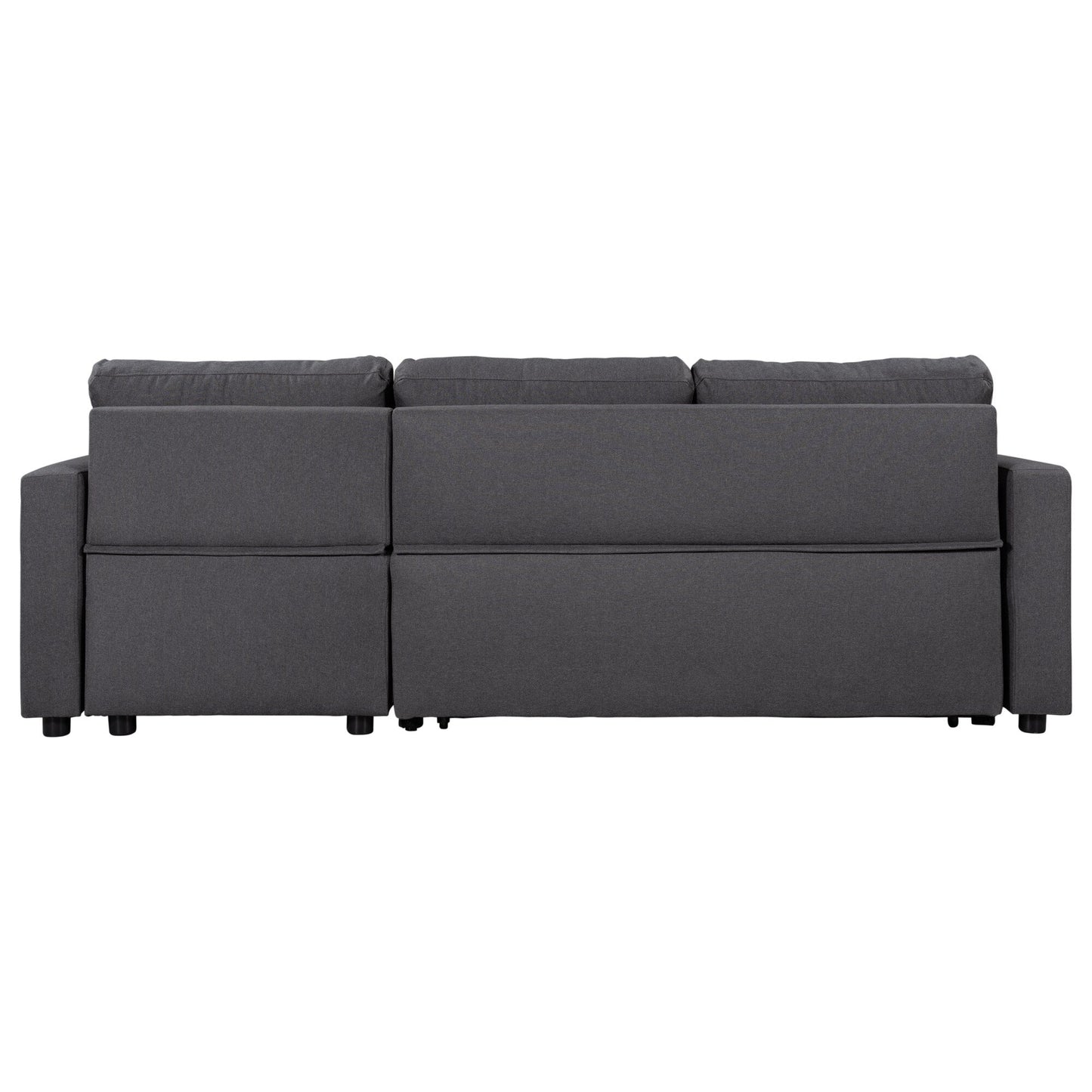 Canapé d'angle convertible en forme de L avec lit escamotable et espace de rangement, 2 coussins décoratifs