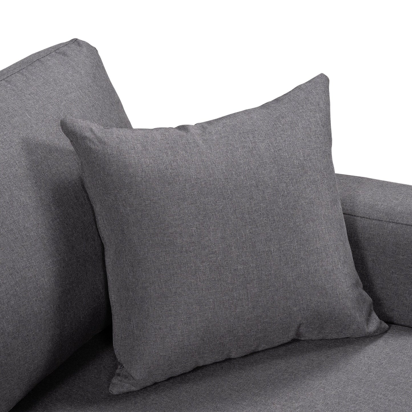 Canapé d'angle convertible en forme de L avec lit escamotable et espace de rangement, 2 coussins décoratifs