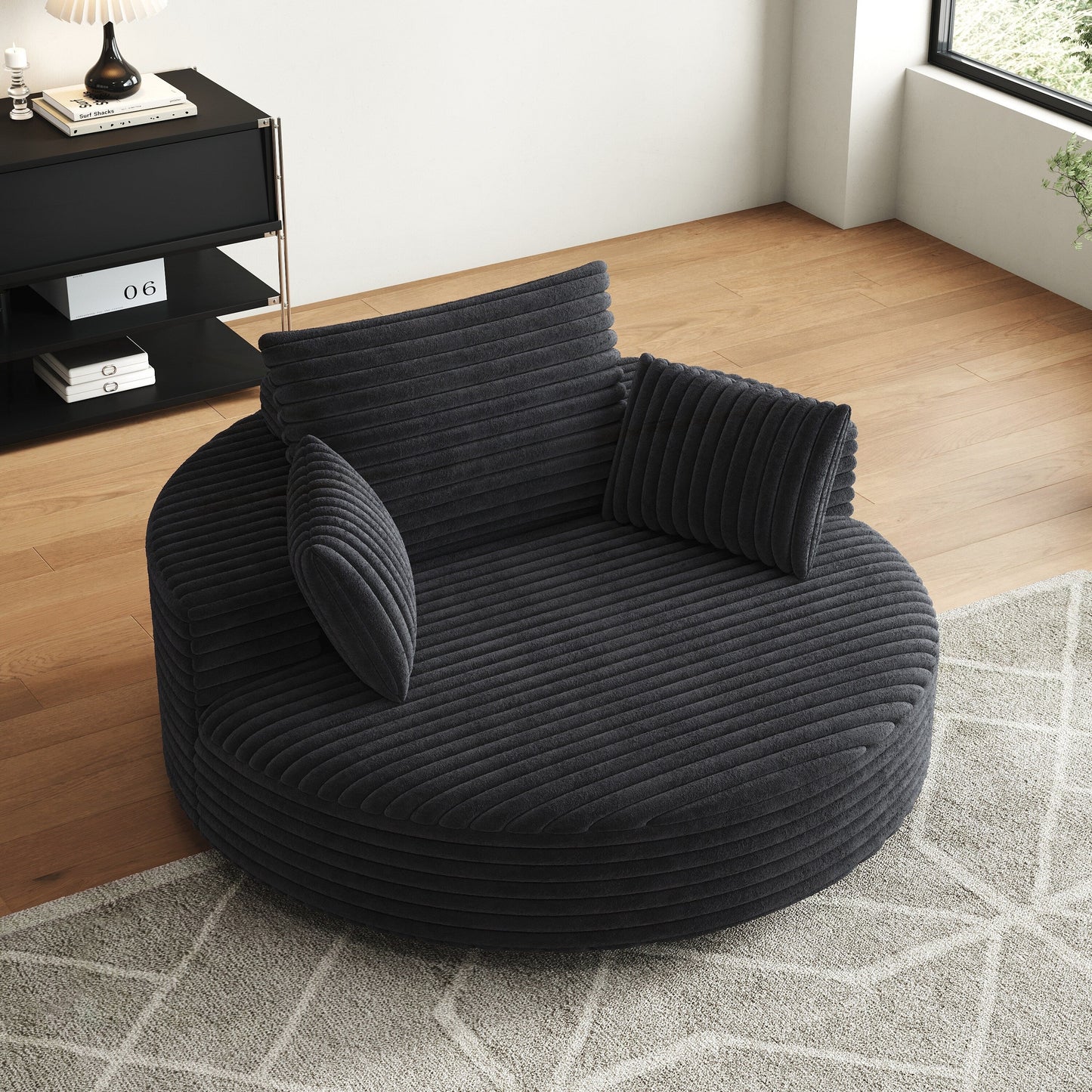 Fauteuil pivotant à une place en chenille cordouroyée et mousse