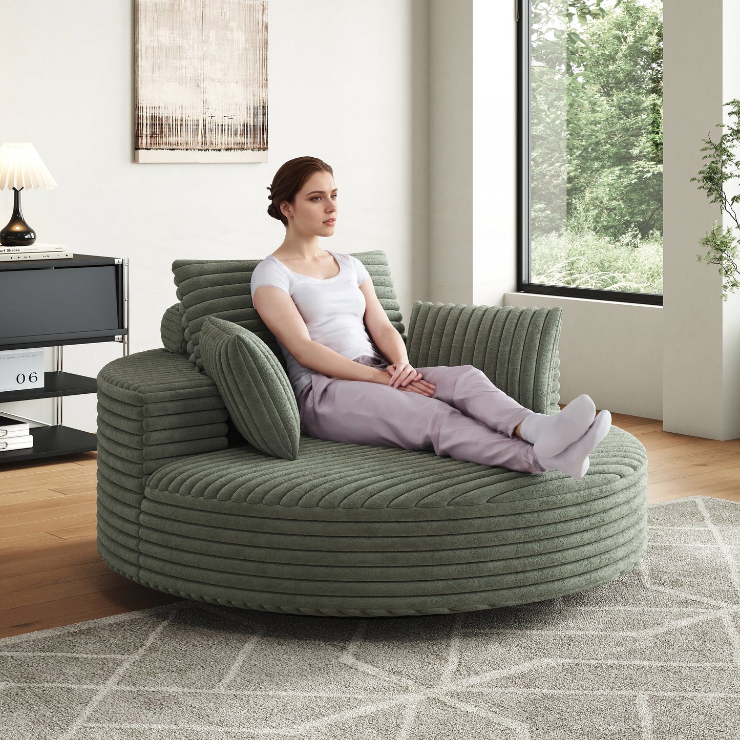 Fauteuil pivotant à une place en chenille cordouroyée et mousse