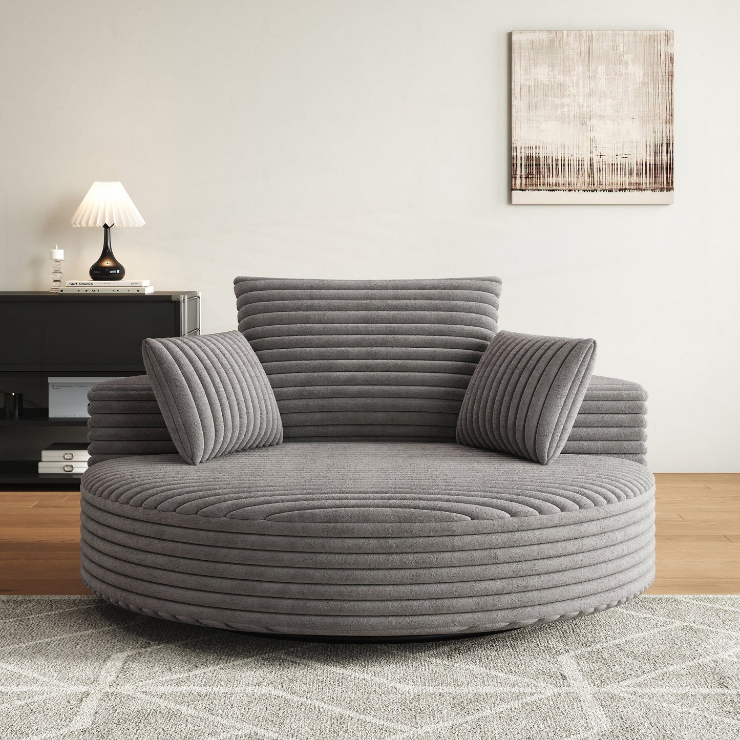 Fauteuil pivotant à une place en chenille cordouroyée et mousse