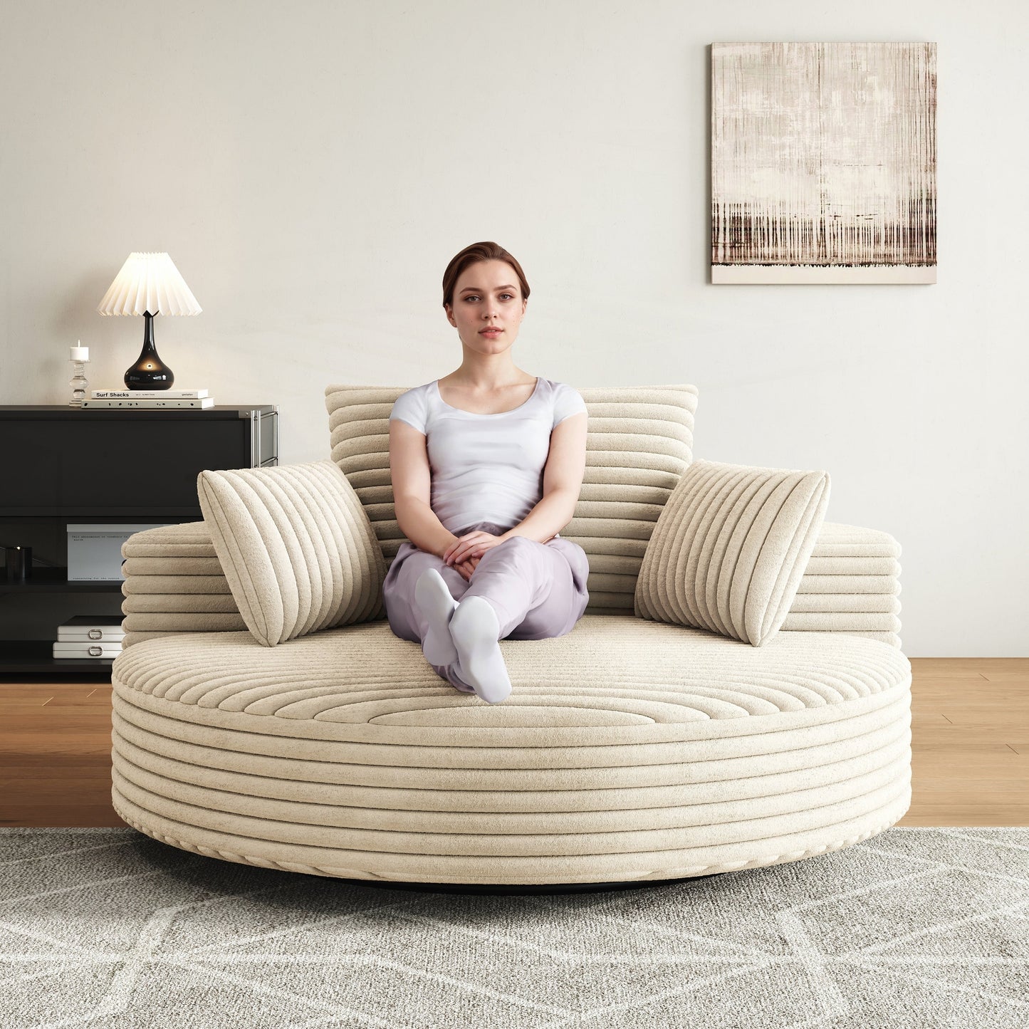 Fauteuil pivotant à une place en chenille cordouroyée et mousse
