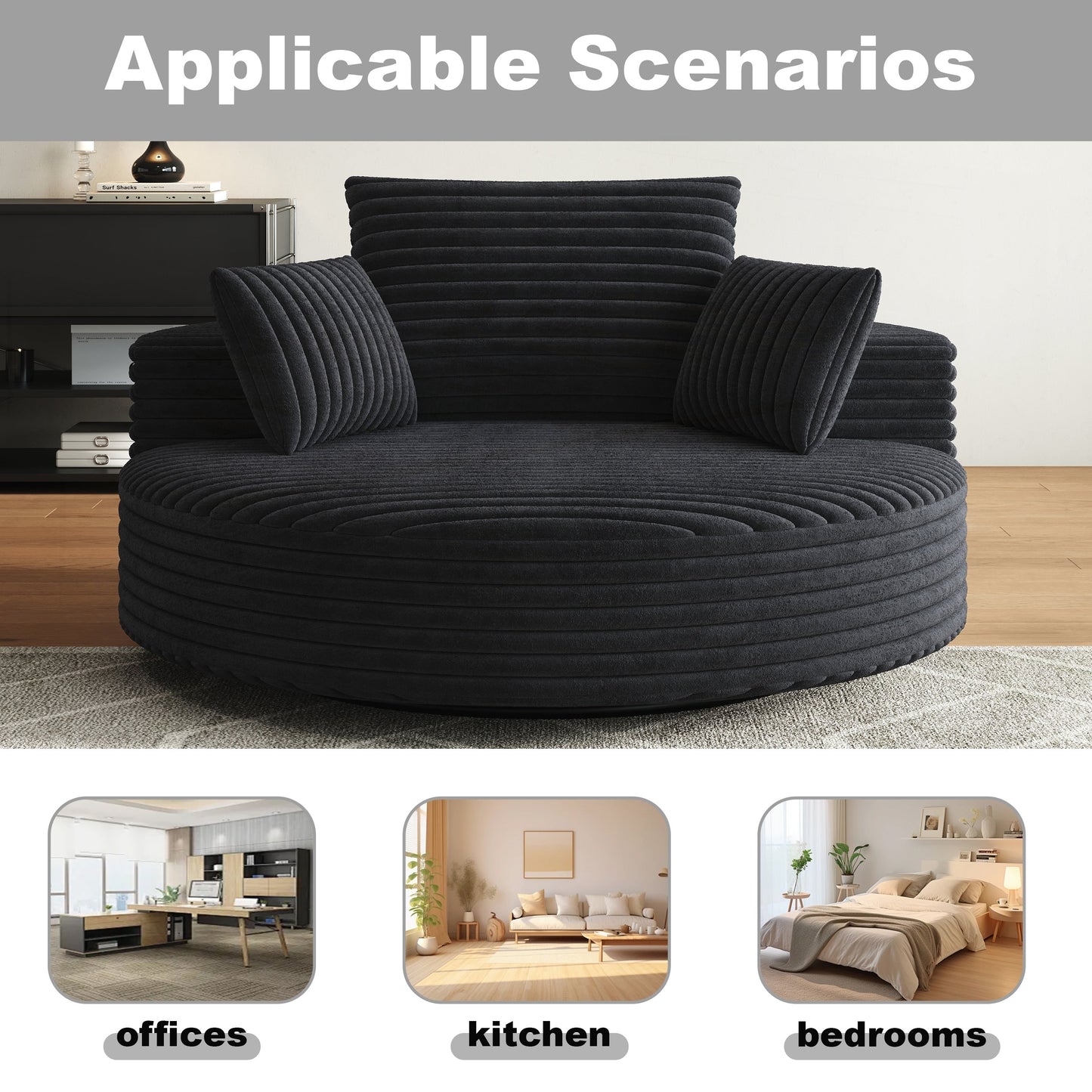 Fauteuil pivotant à une place en chenille cordouroyée et mousse
