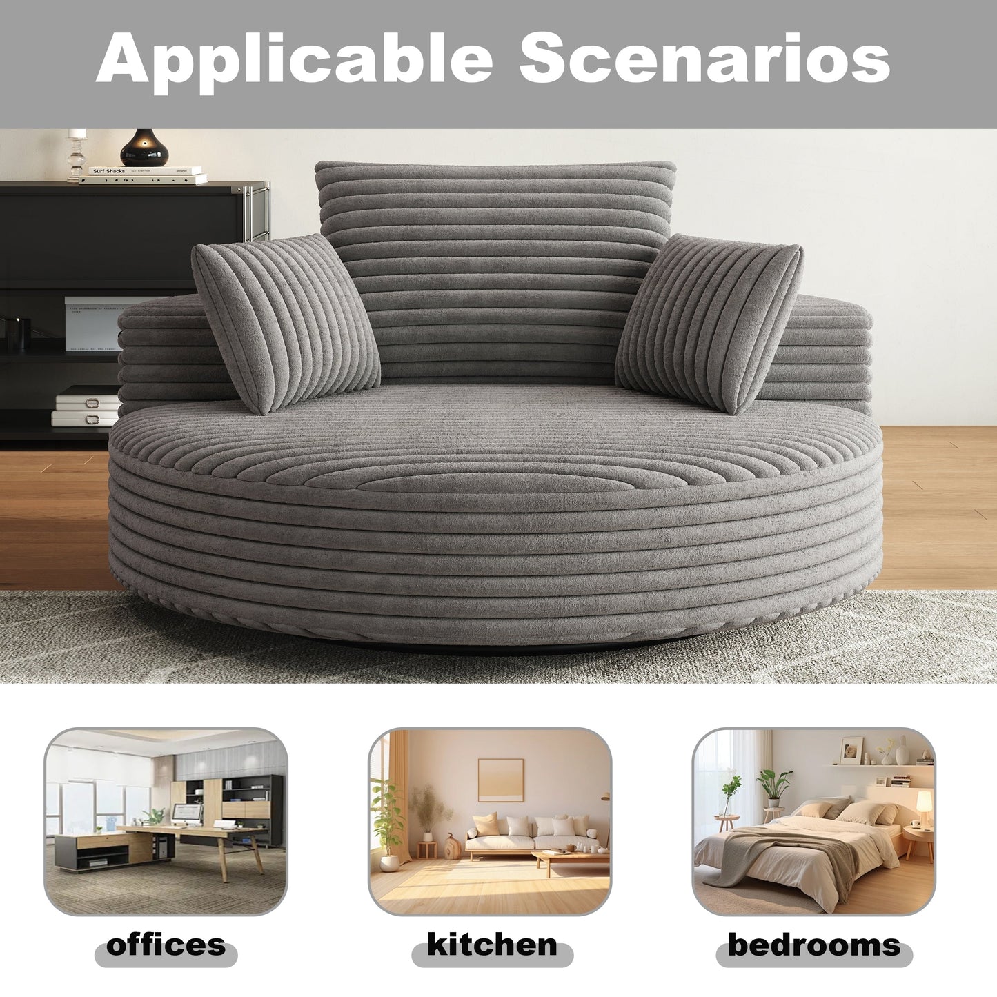 Fauteuil pivotant à une place en chenille cordouroyée et mousse