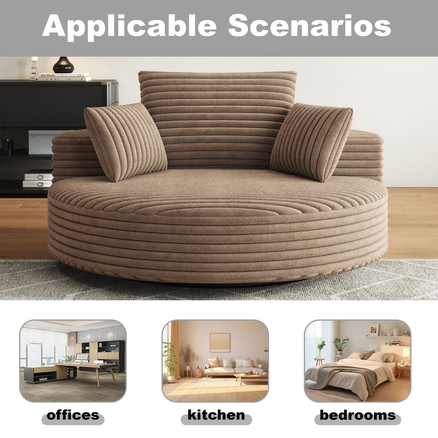 Fauteuil pivotant à une place en chenille cordouroyée et mousse