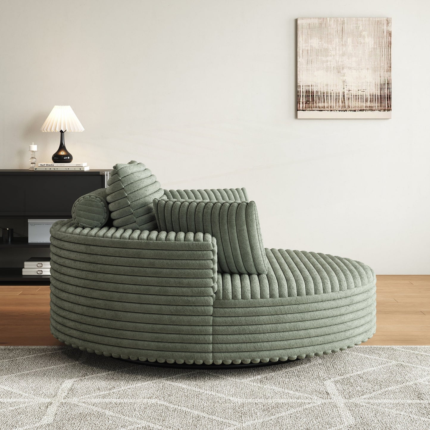 Fauteuil pivotant à une place en chenille cordouroyée et mousse