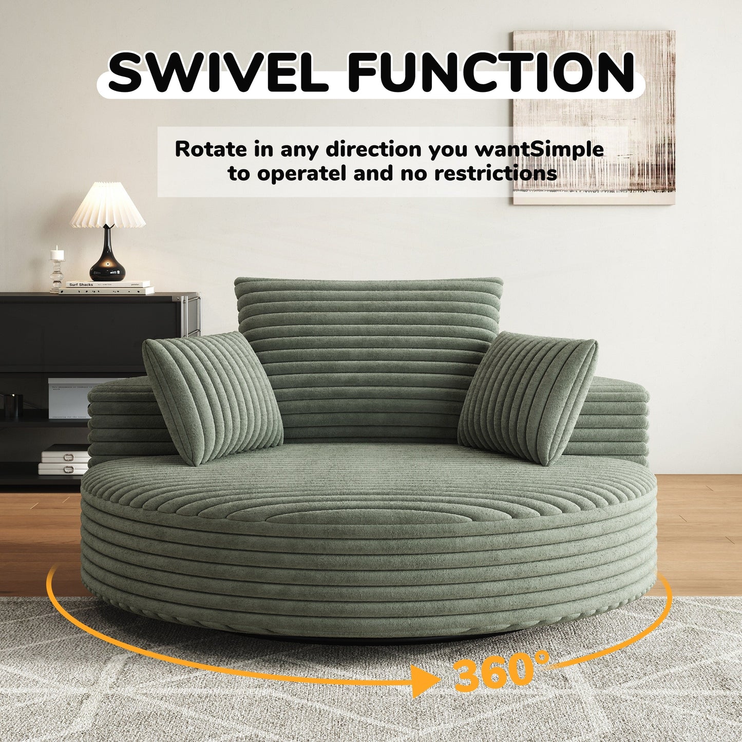Fauteuil pivotant à une place en chenille cordouroyée et mousse