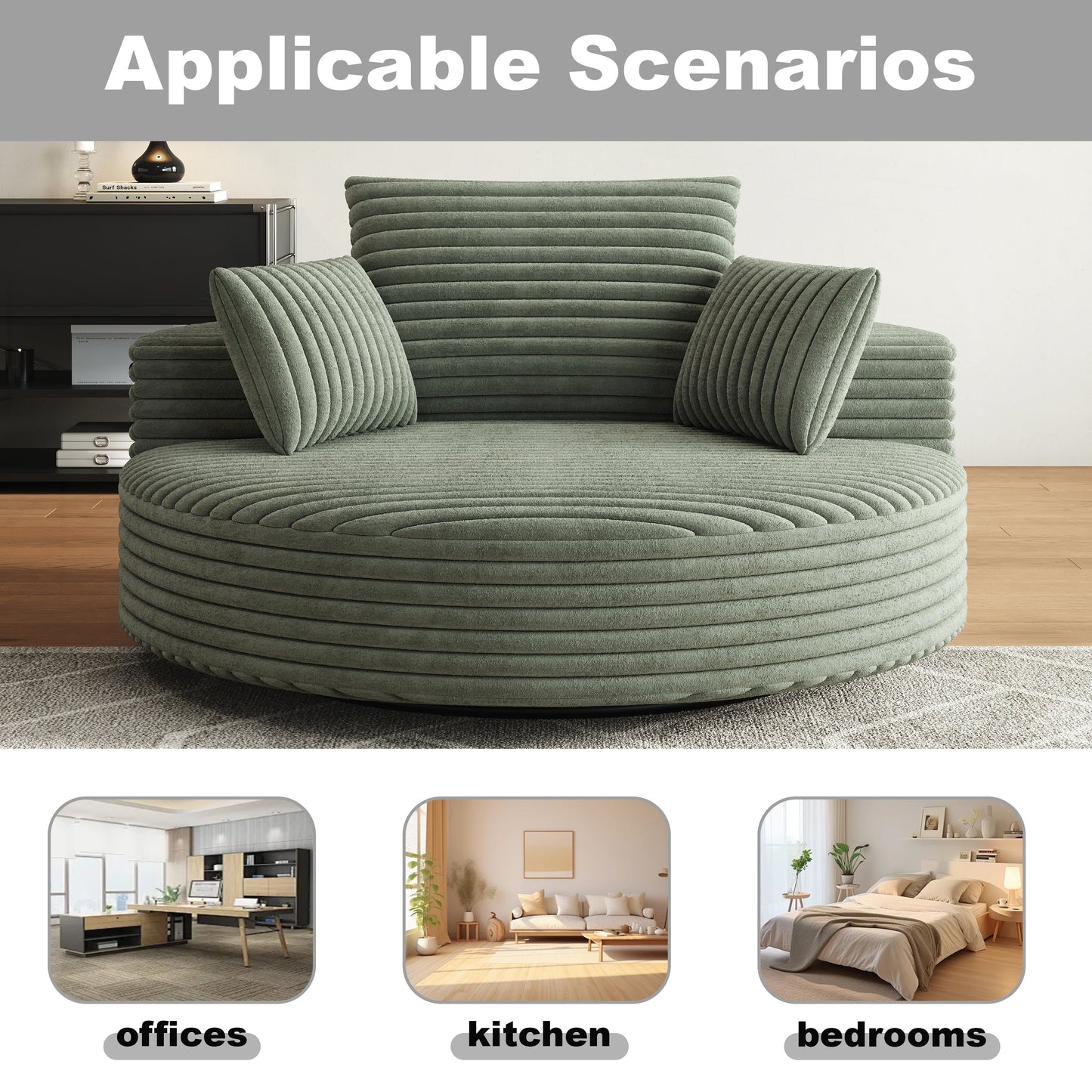 Fauteuil pivotant à une place en chenille cordouroyée et mousse