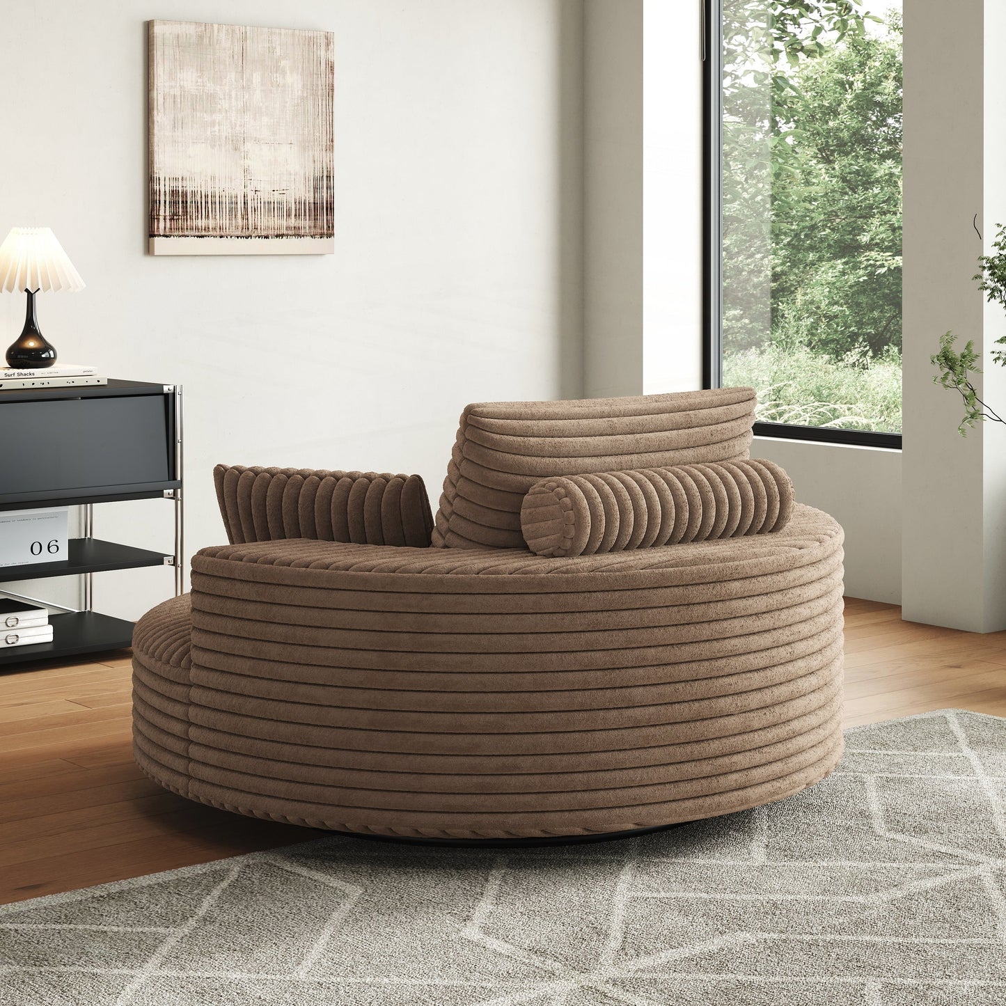 Fauteuil pivotant à une place en chenille cordouroyée et mousse