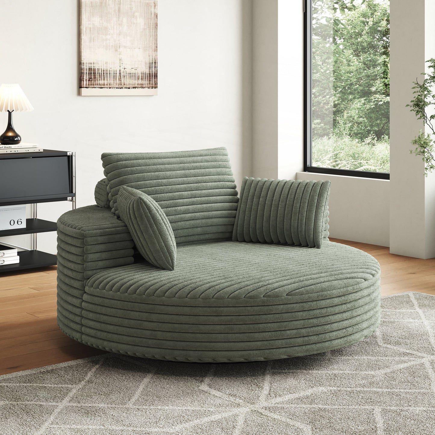Fauteuil pivotant à une place en chenille cordouroyée et mousse