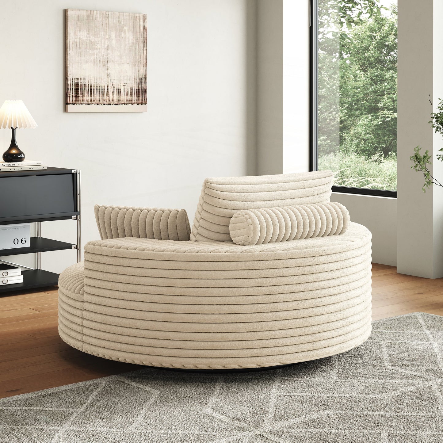 Fauteuil pivotant à une place en chenille cordouroyée et mousse