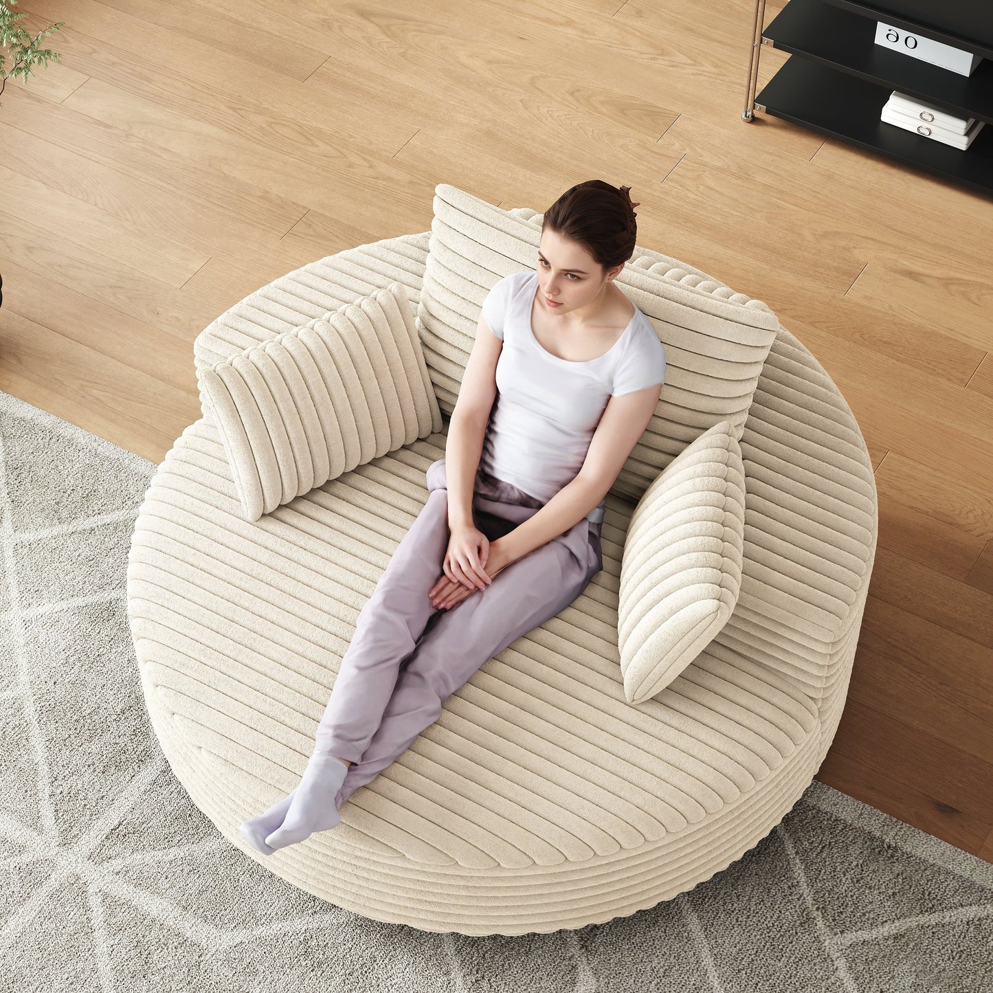 Fauteuil pivotant à une place en chenille cordouroyée et mousse