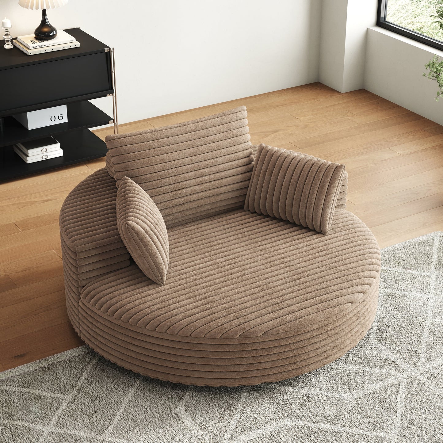 Fauteuil pivotant à une place en chenille cordouroyée et mousse