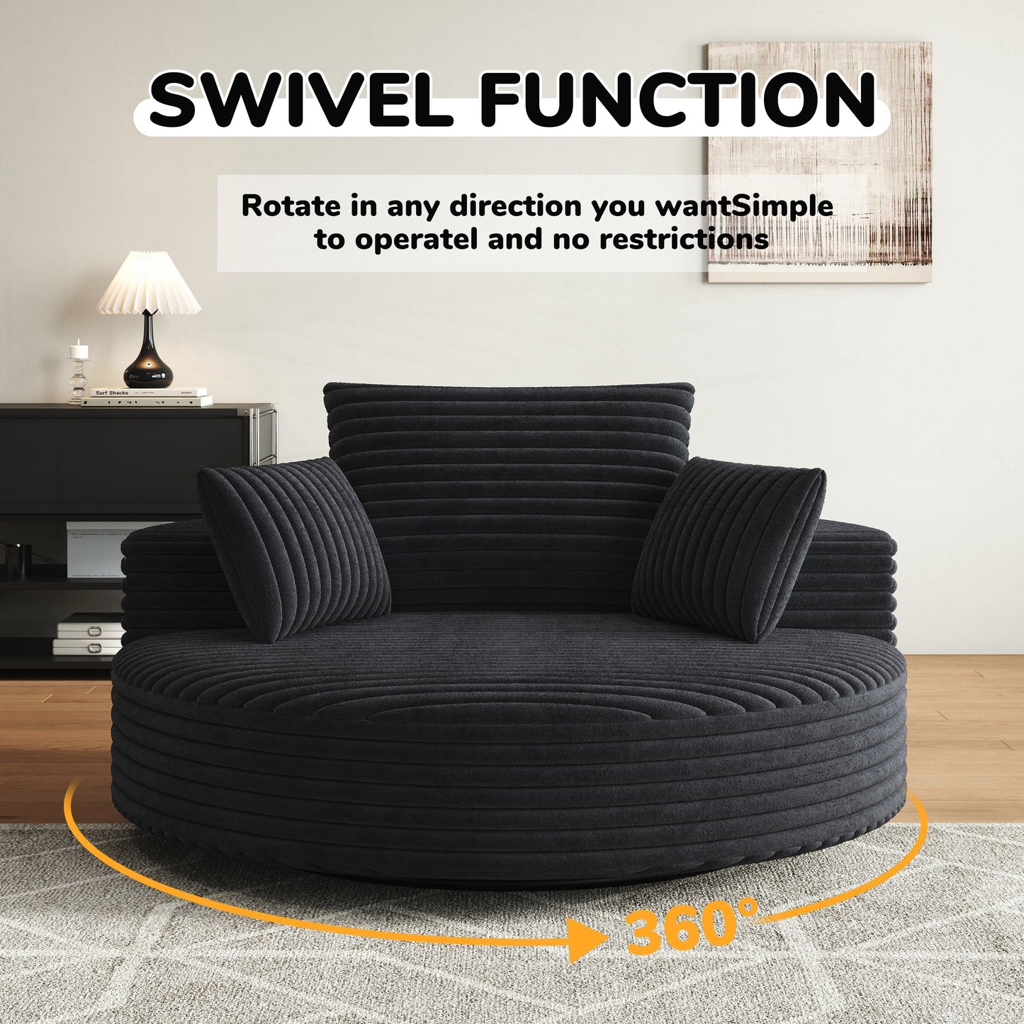 Fauteuil pivotant à une place en chenille cordouroyée et mousse