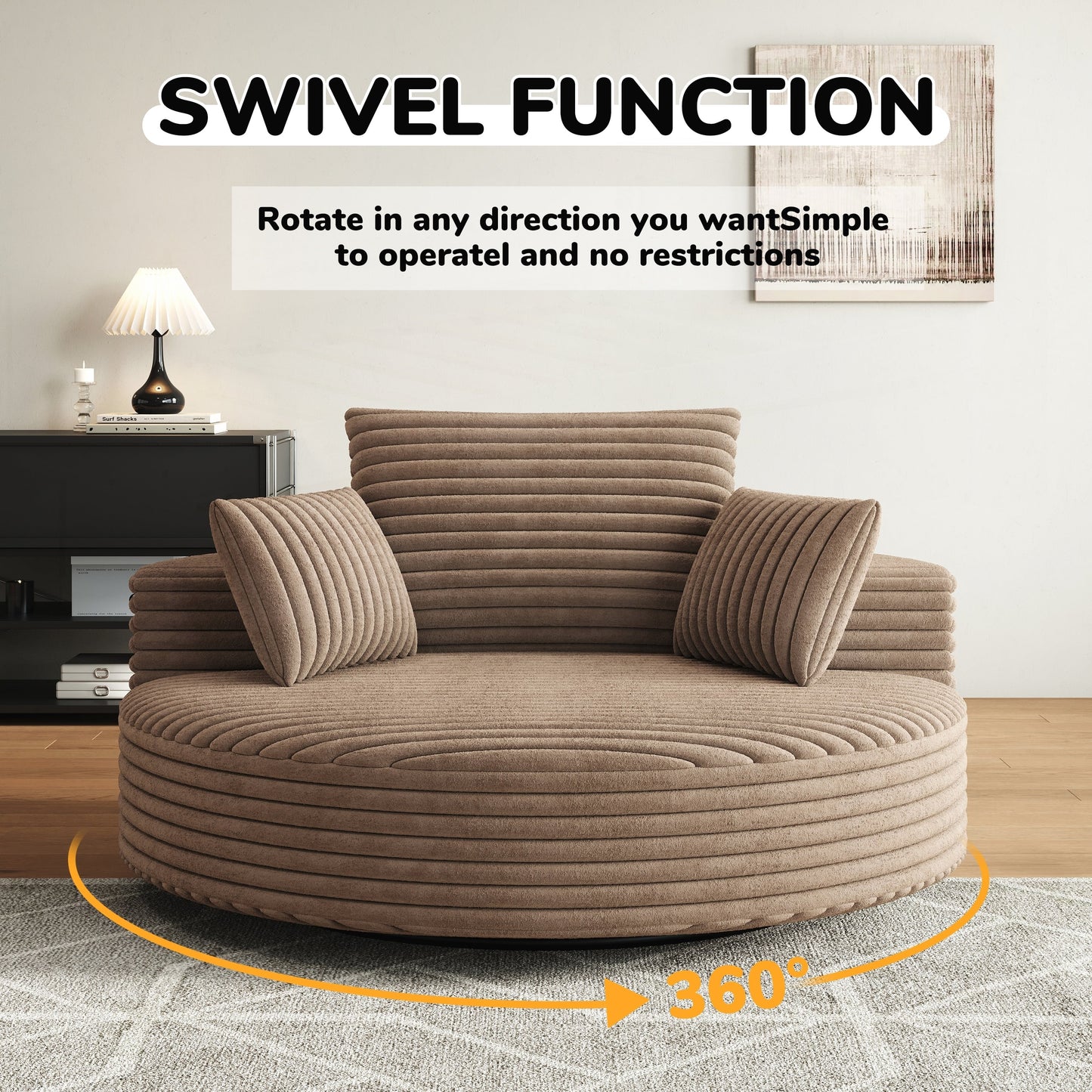 Fauteuil pivotant à une place en chenille cordouroyée et mousse