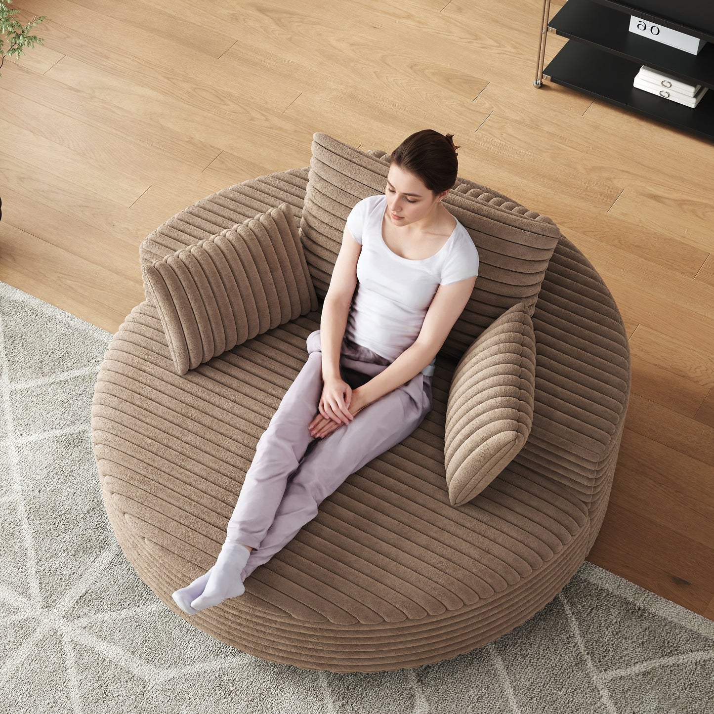 Fauteuil pivotant à une place en chenille cordouroyée et mousse