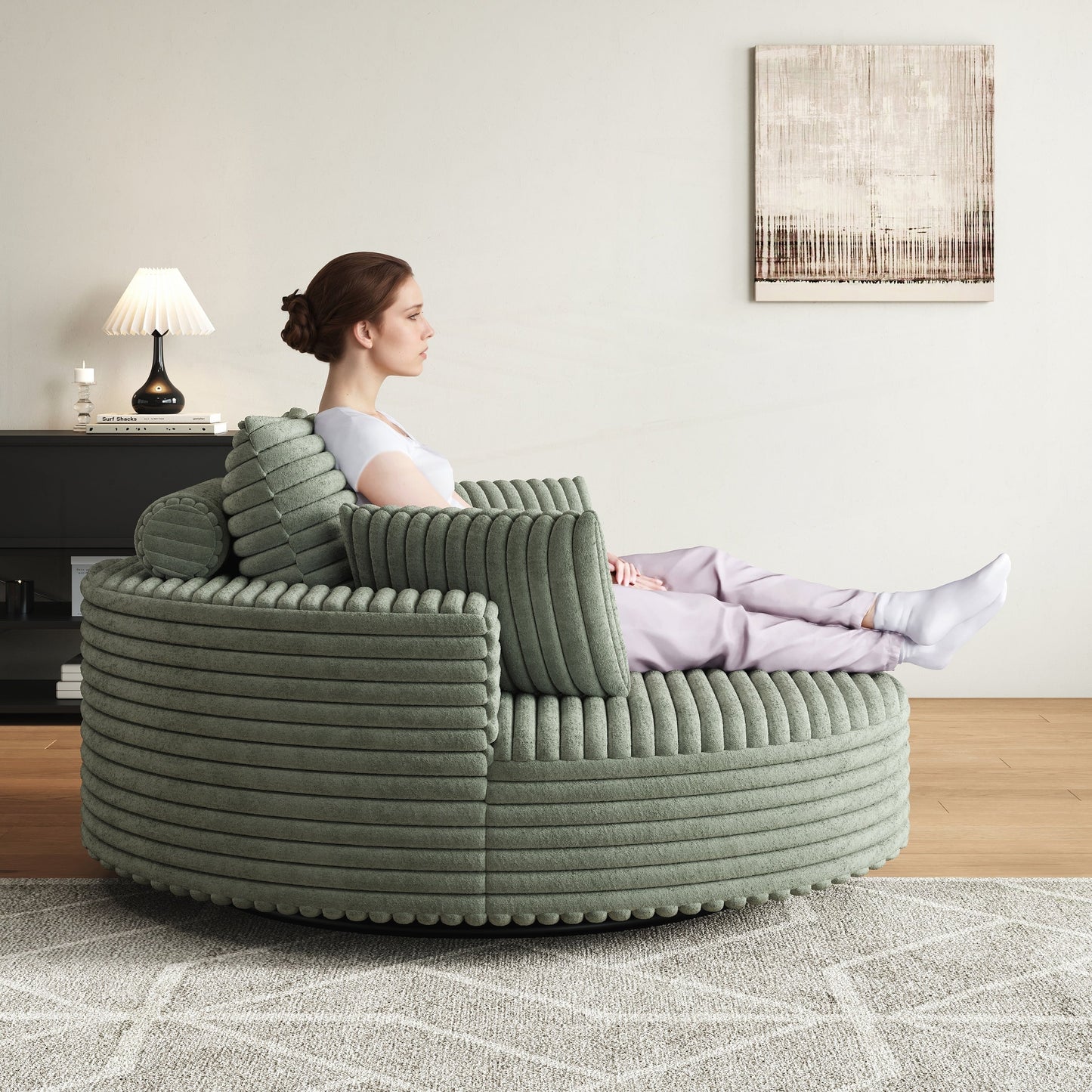 Fauteuil pivotant à une place en chenille cordouroyée et mousse