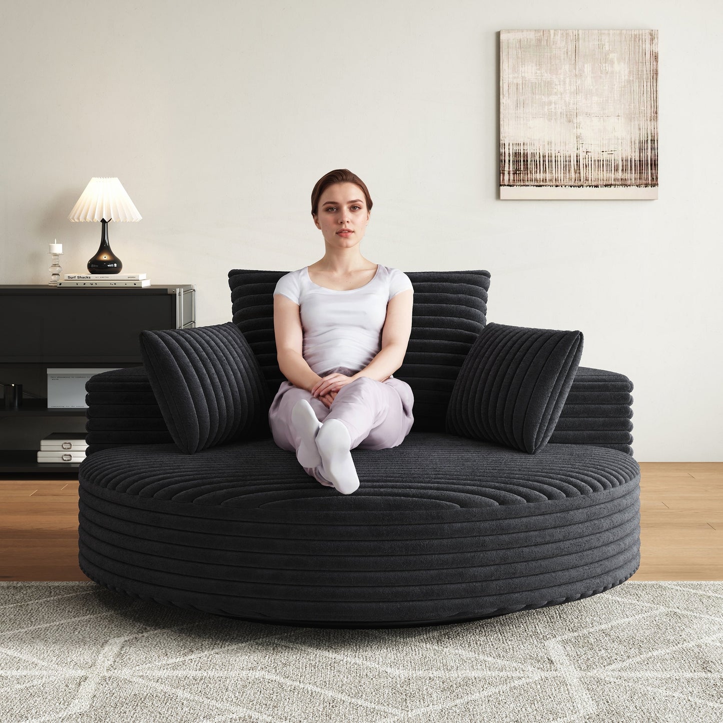 Fauteuil pivotant à une place en chenille cordouroyée et mousse