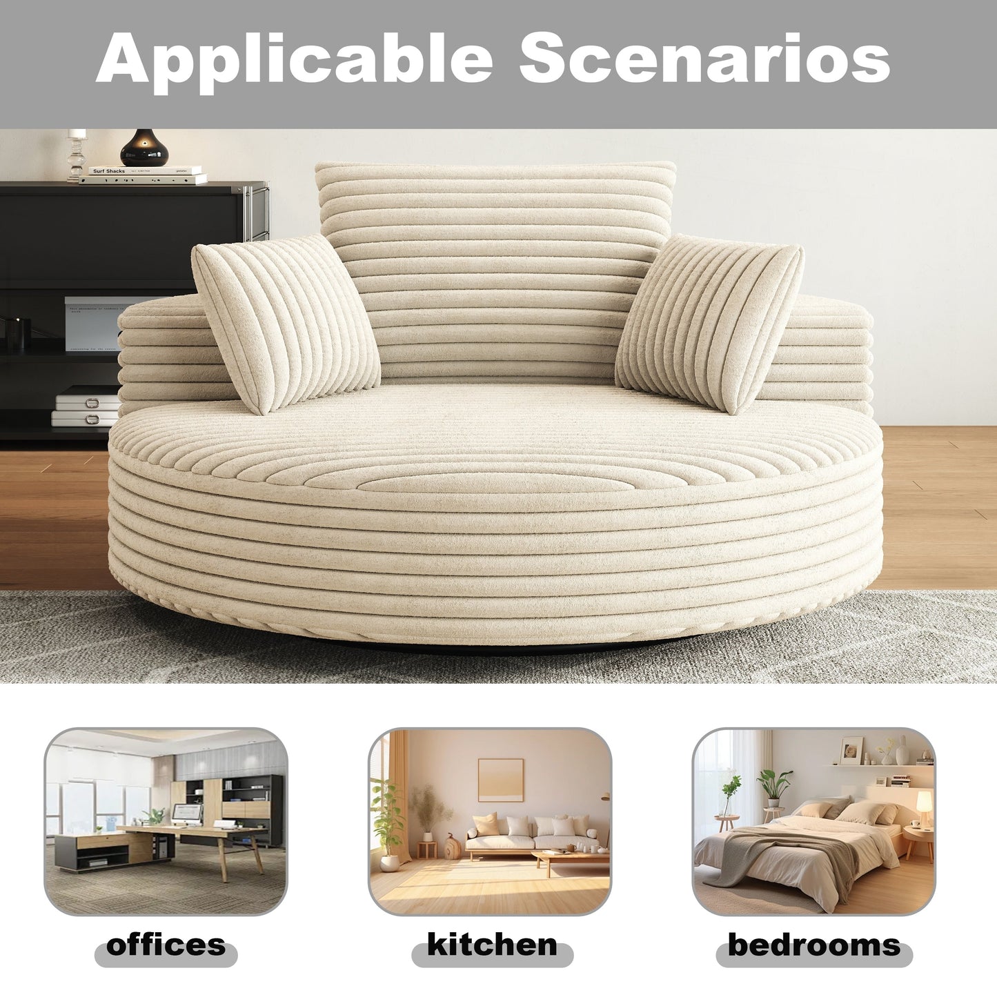 Fauteuil pivotant à une place en chenille cordouroyée et mousse