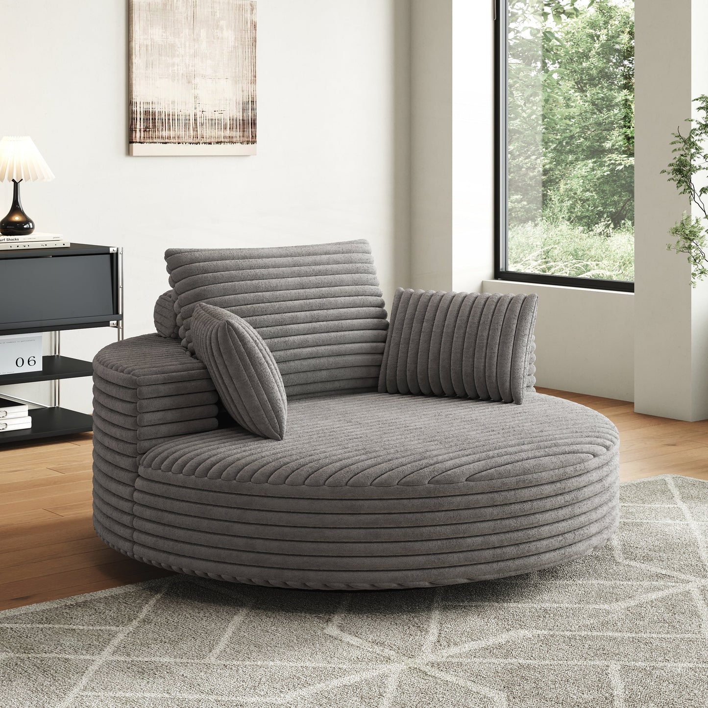 Fauteuil pivotant à une place en chenille cordouroyée et mousse