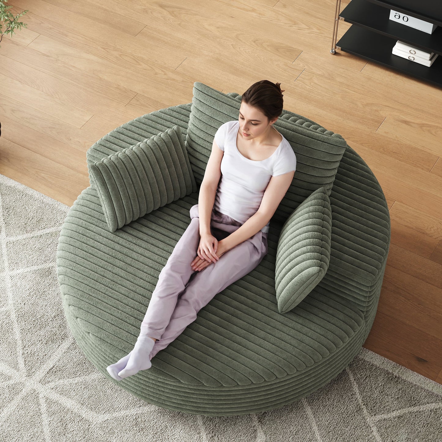 Fauteuil pivotant à une place en chenille cordouroyée et mousse