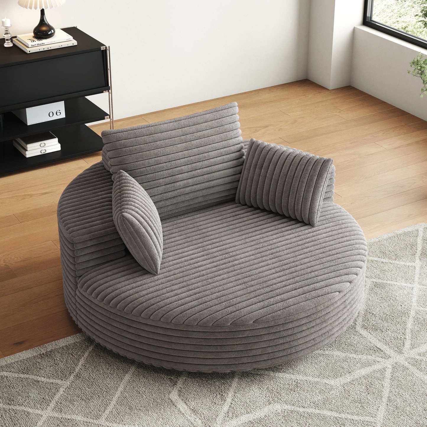 Fauteuil pivotant à une place en chenille cordouroyée et mousse
