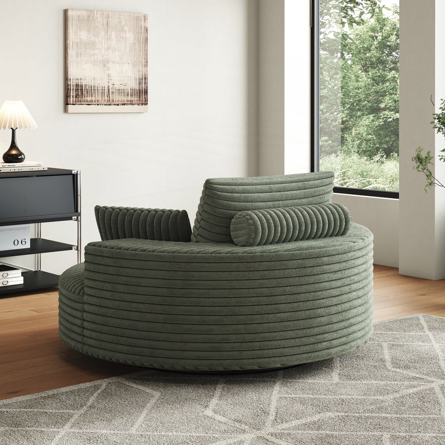 Fauteuil pivotant à une place en chenille cordouroyée et mousse