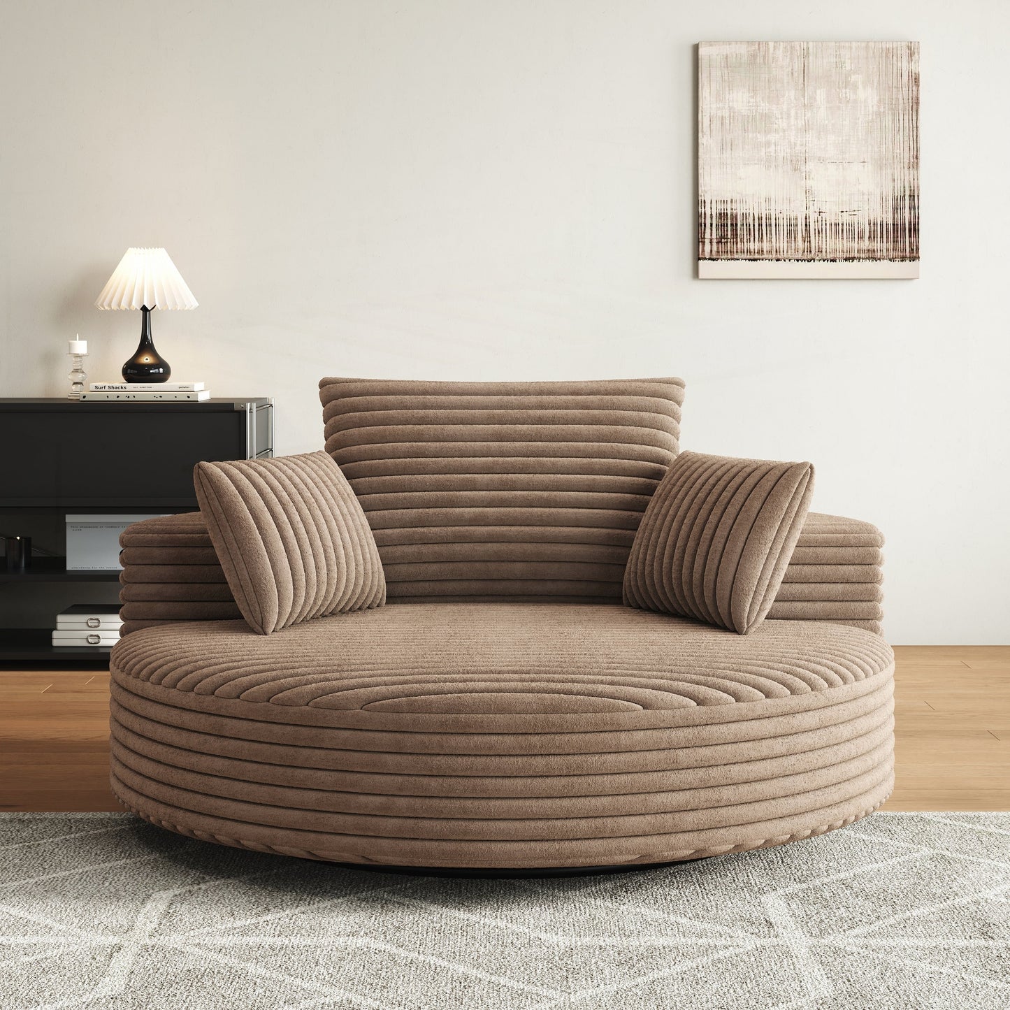 Fauteuil pivotant à une place en chenille cordouroyée et mousse