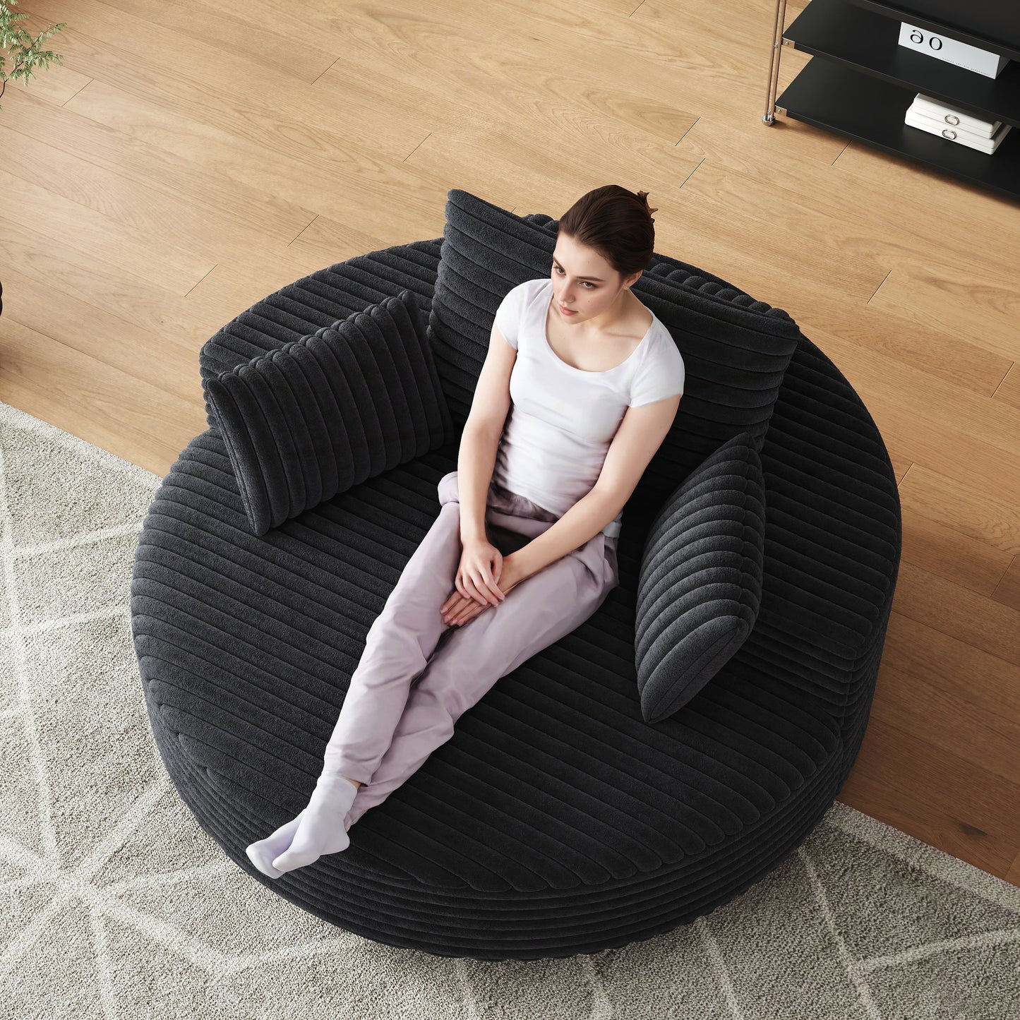 Fauteuil pivotant à une place en chenille cordouroyée et mousse