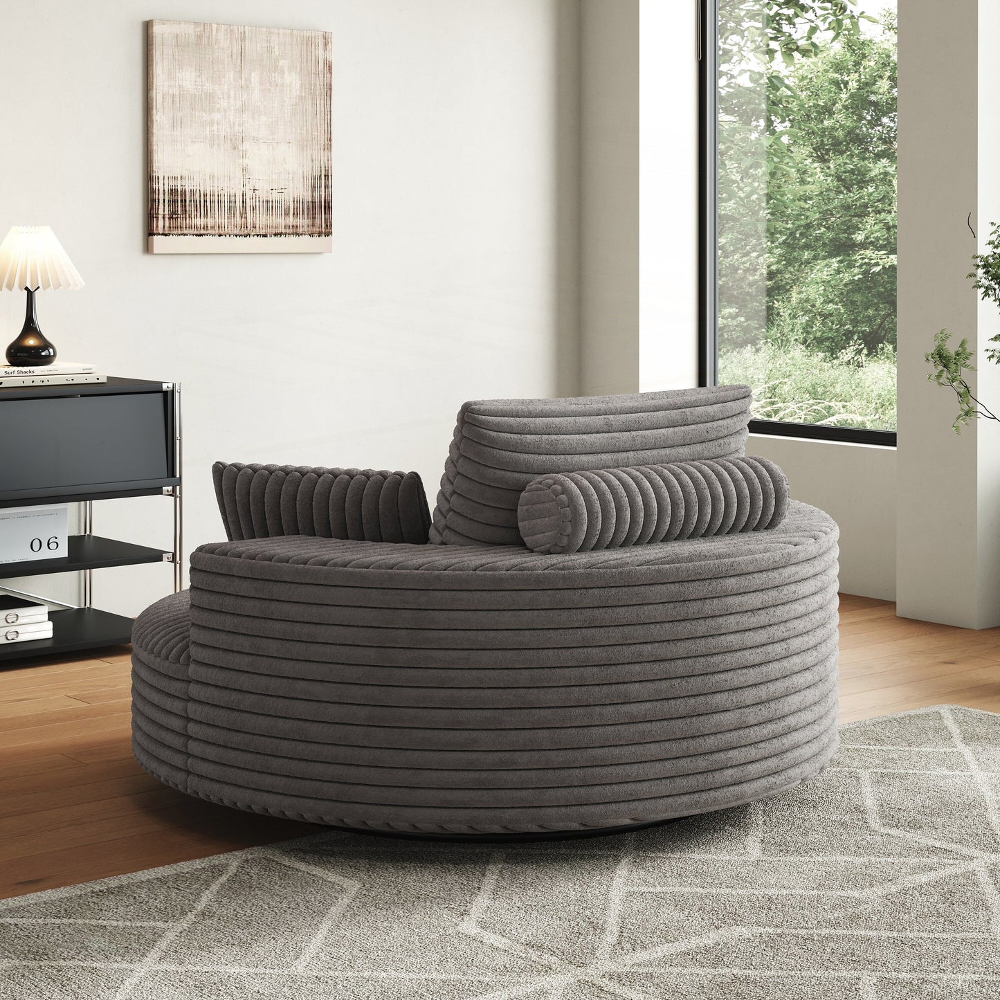 Fauteuil pivotant à une place en chenille cordouroyée et mousse